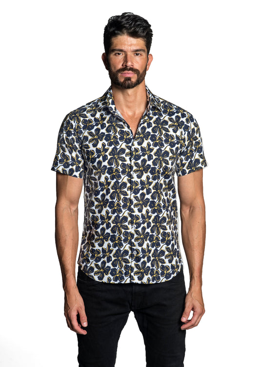 White - Navy Short Sleeve Shirt T-6671SS - Front - Jared Lang