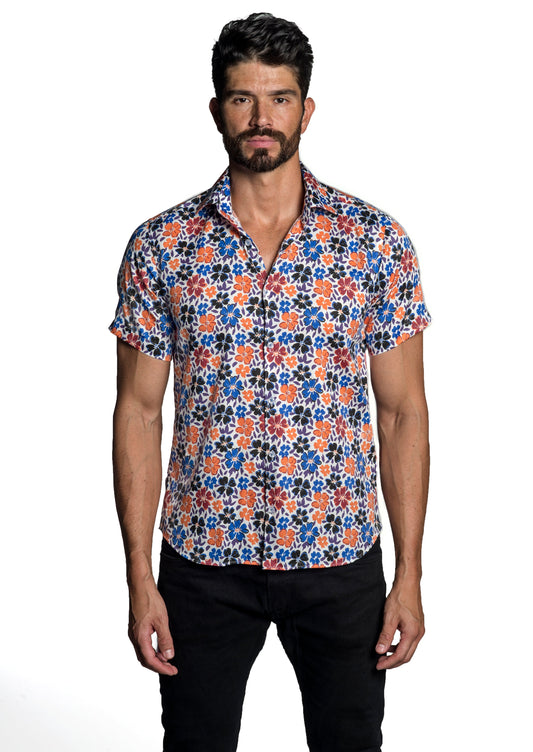 White - Blue Short Sleeve Shirt T-6672SS - Front - Jared Lang
