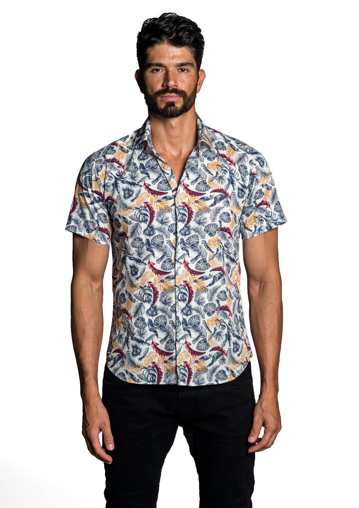 White Multi Short Sleeve Shirt T-6673SS - Front - Jared Lang