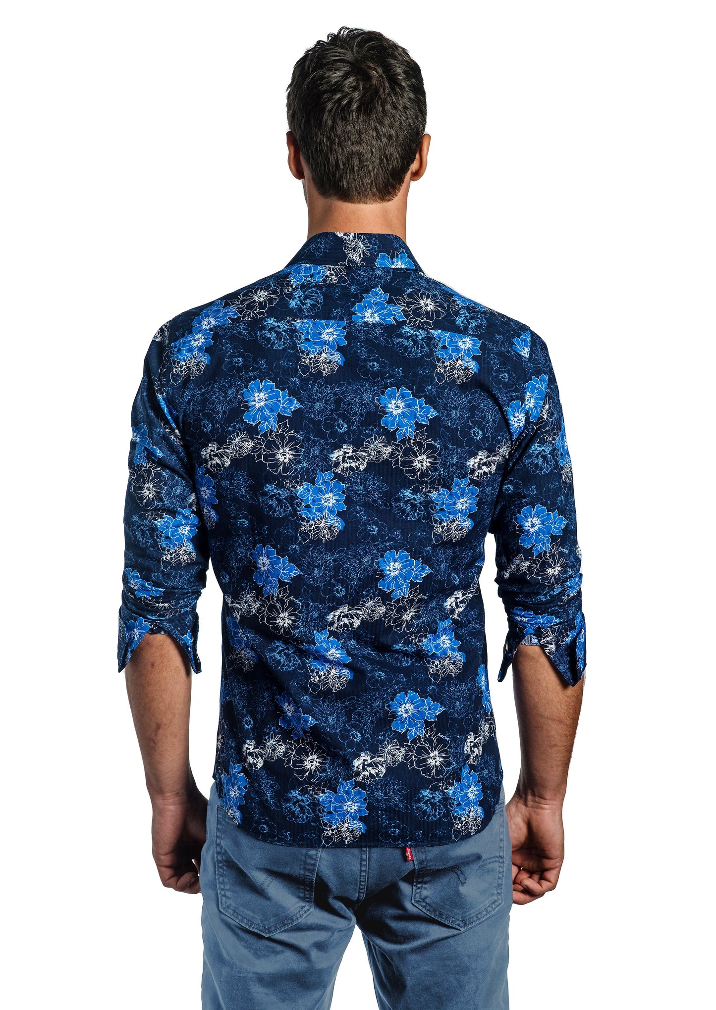 Dark Navy Floral Long Sleeve Shirt T-6682 Back
