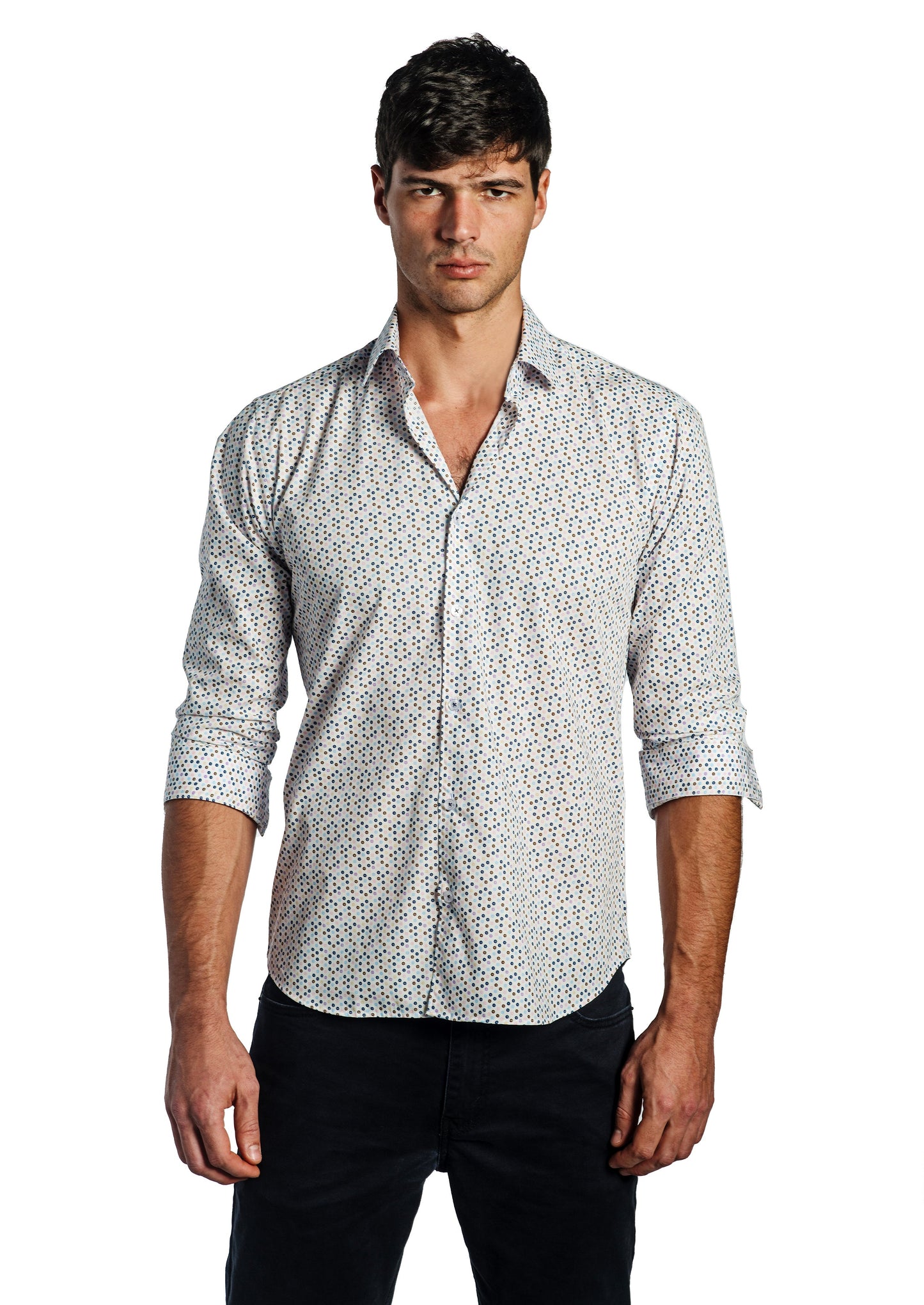 White Print Long Sleeve Shirt T-6697 Front