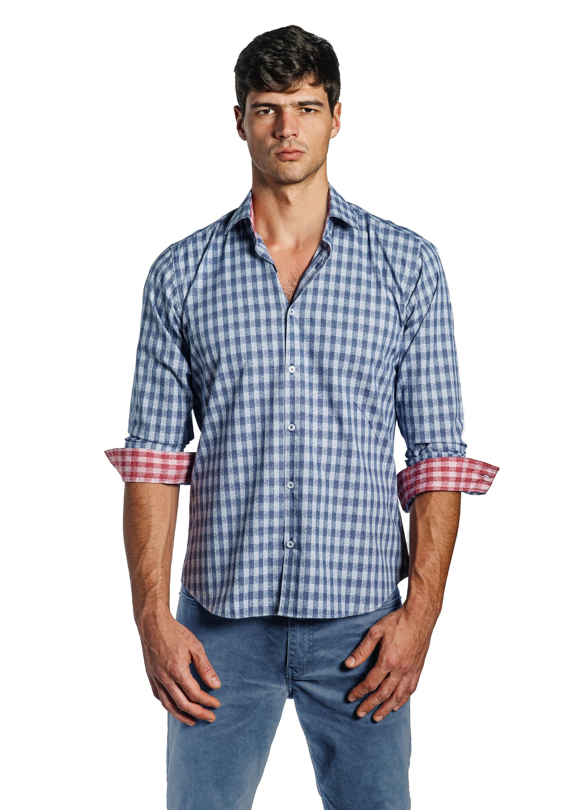 Blue Long Sleeve Shirt T-6702 Front