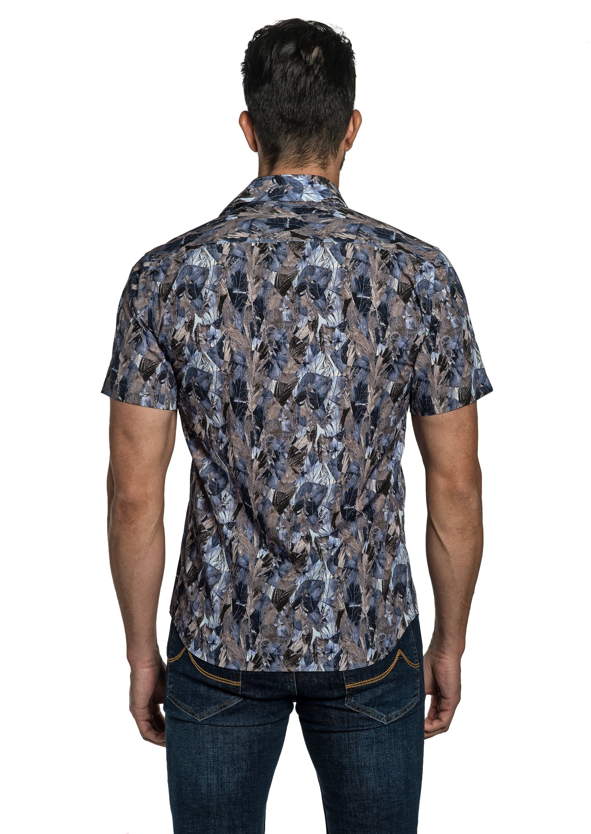 Blue Floral Short Sleeve Shirt T-6752SS Back