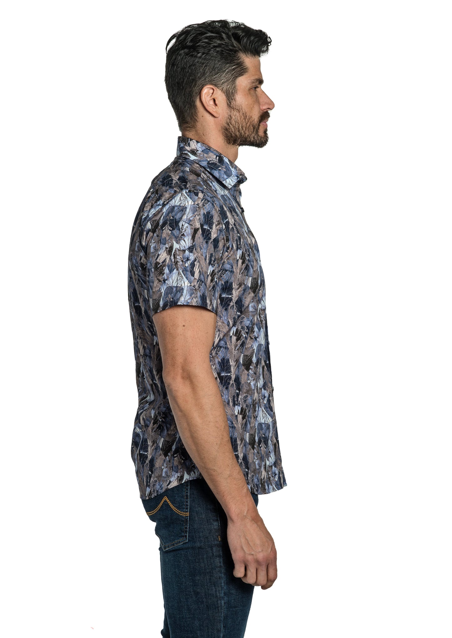 Blue Floral Short Sleeve Shirt T-6752SS Side
