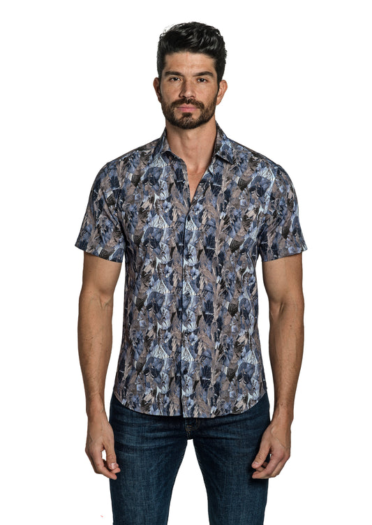 Blue Floral Short Sleeve Shirt T-6752SS Front