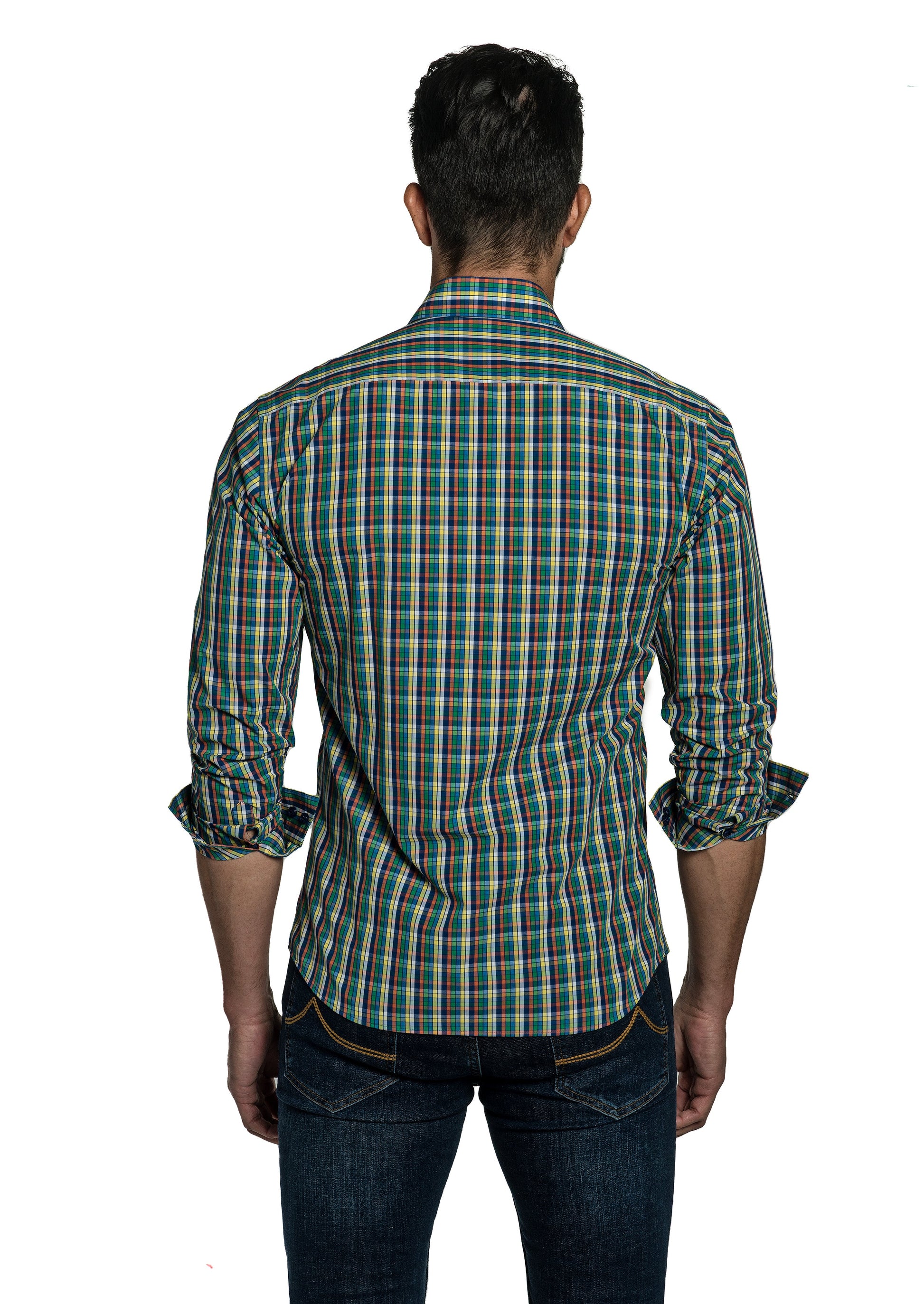 Blue Gingham Long Sleeve Shirt T-6754 Back