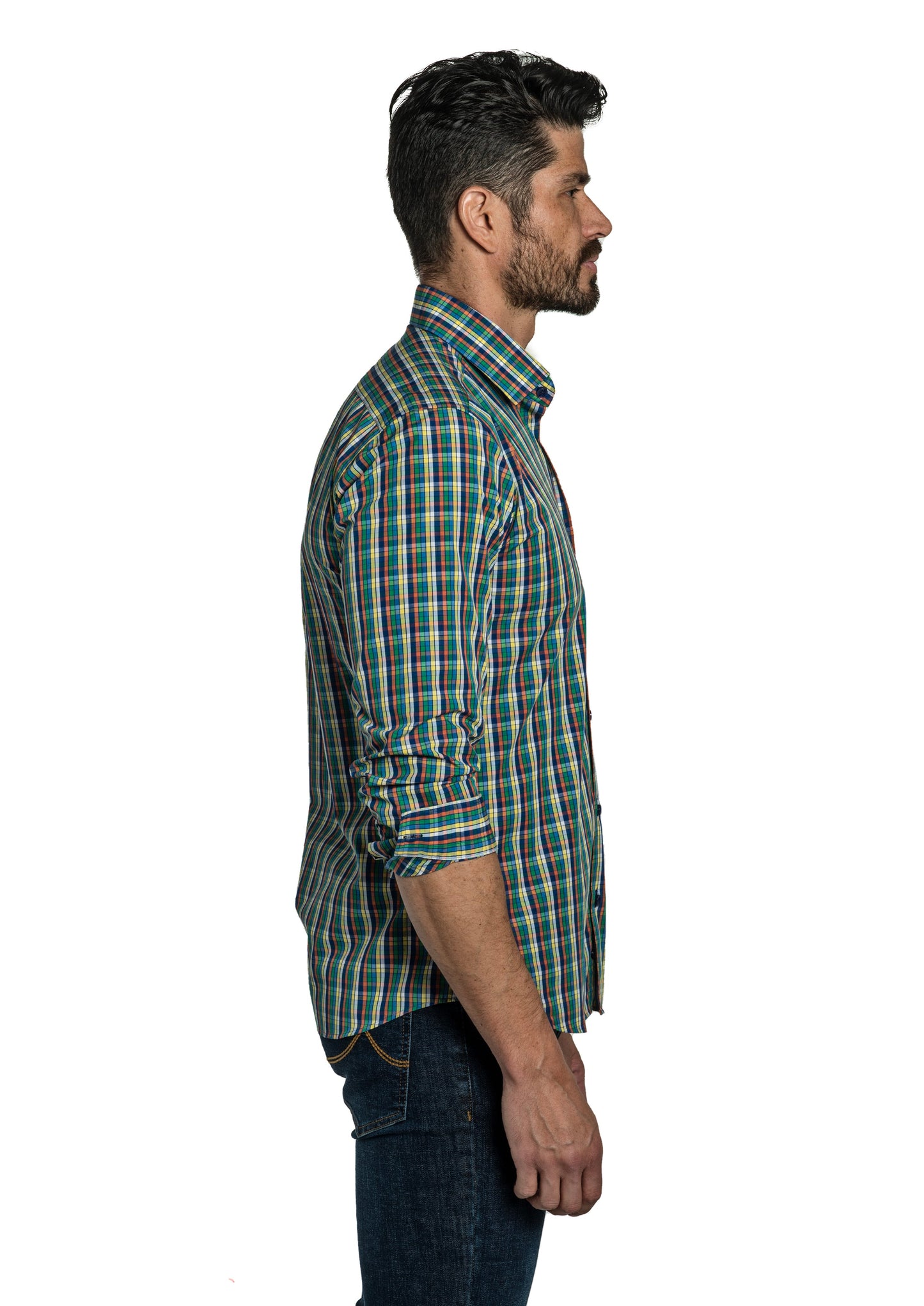 Blue Gingham Long Sleeve Shirt T-6754 Side