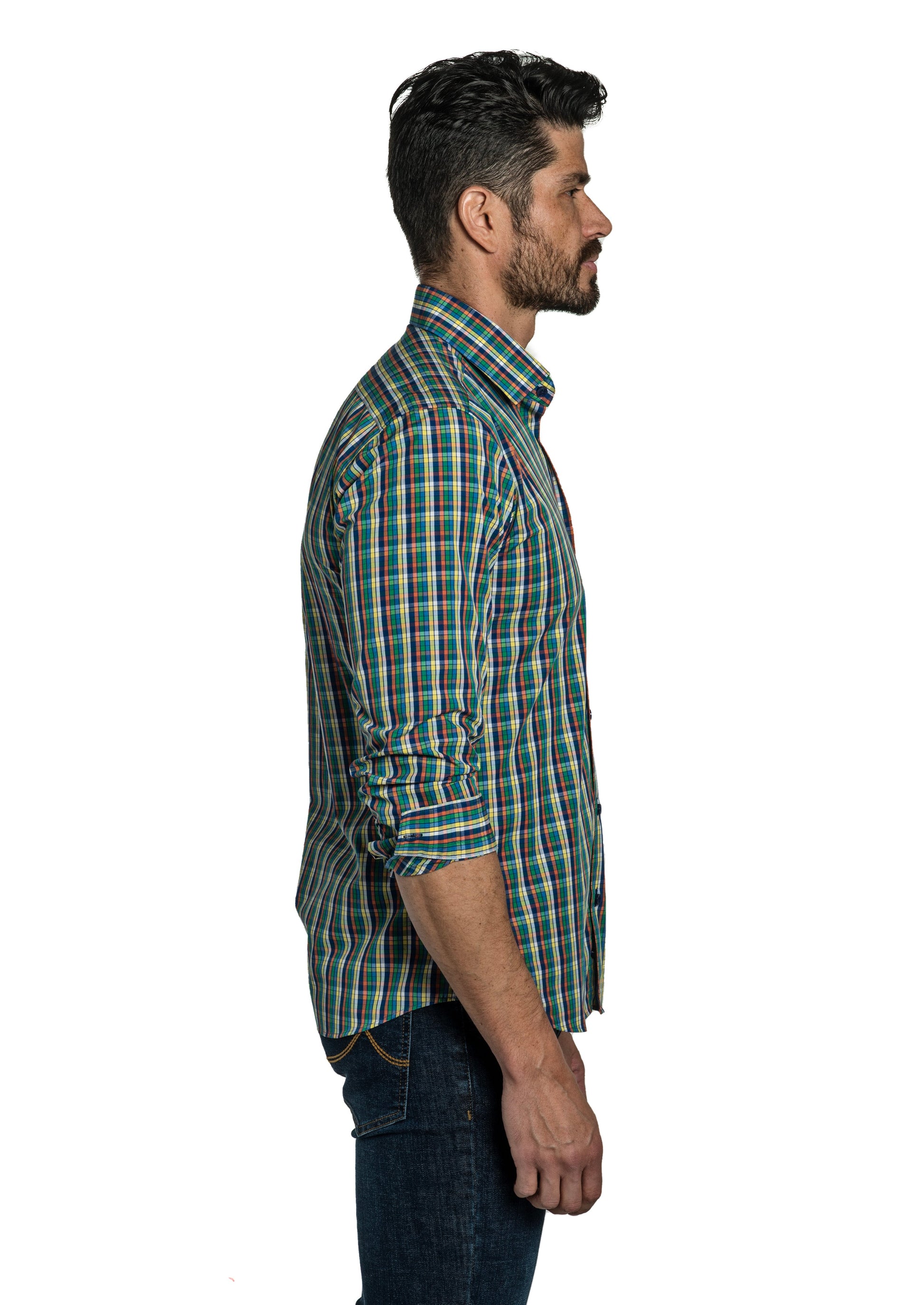 Blue Gingham Long Sleeve Shirt T-6754 Side