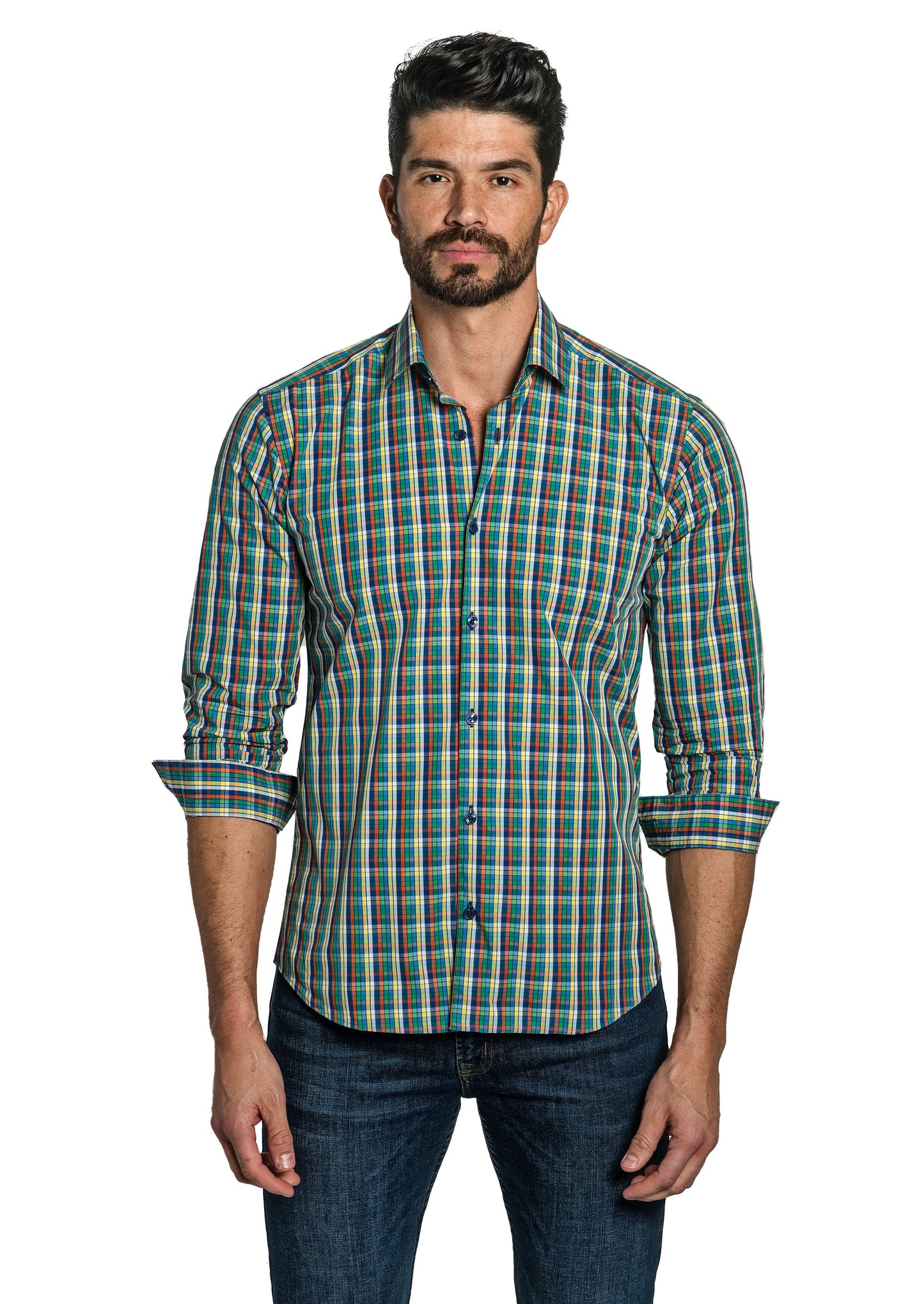 Blue Gingham Long Sleeve Shirt T-6754 Front