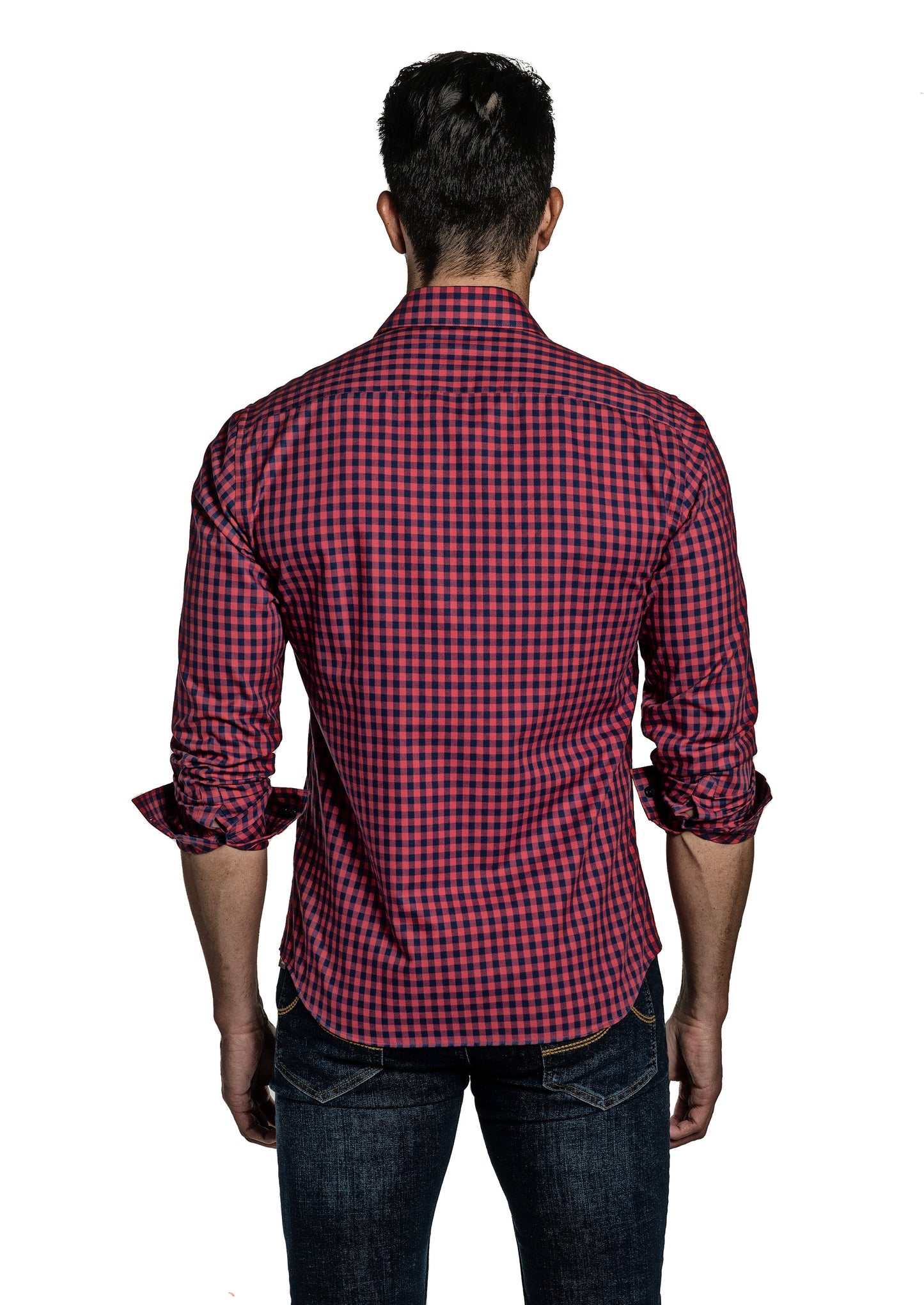 Red Gingham Long Sleeve Shirt T-6756 Back