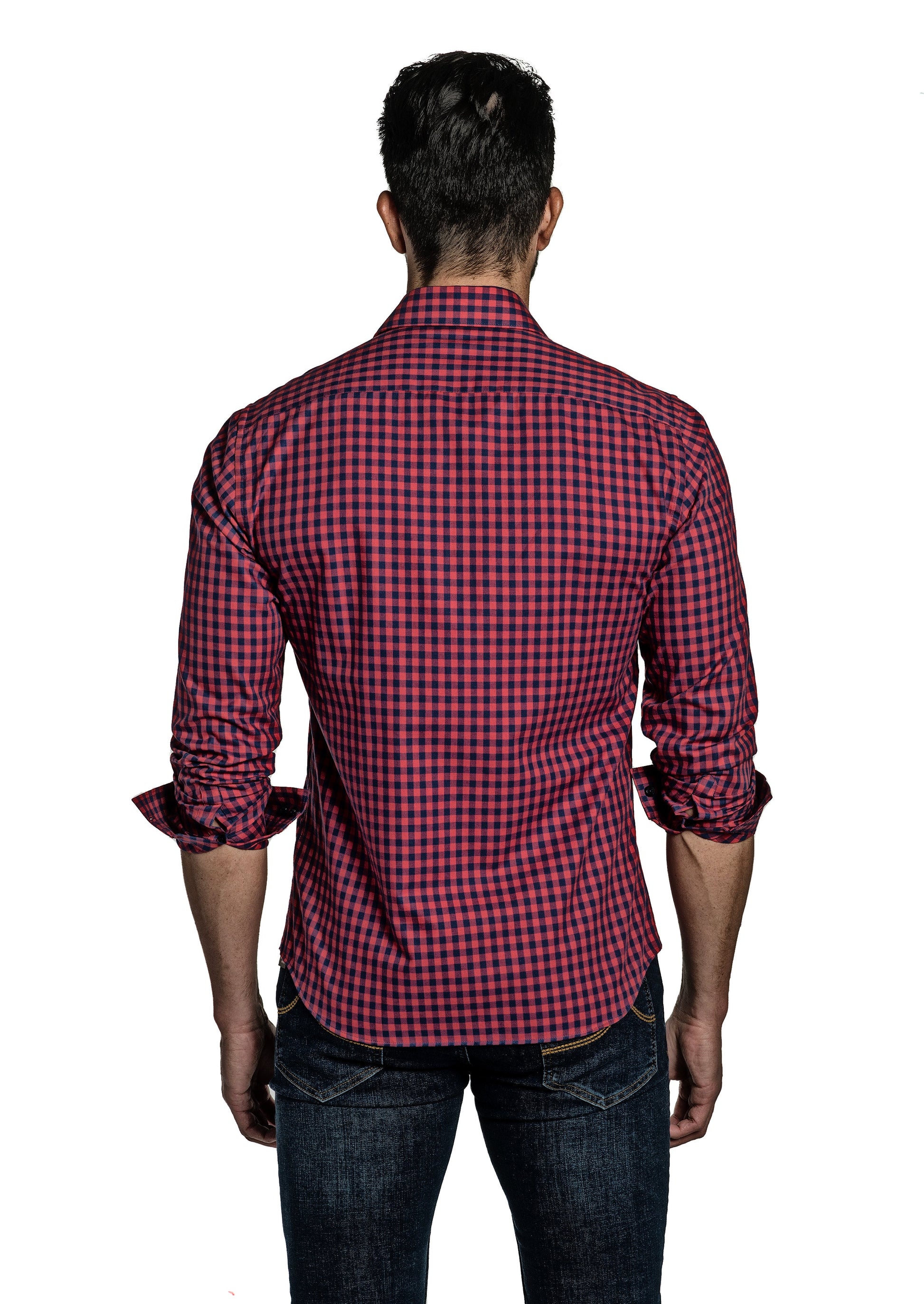 Red Gingham Long Sleeve Shirt T-6756 Back