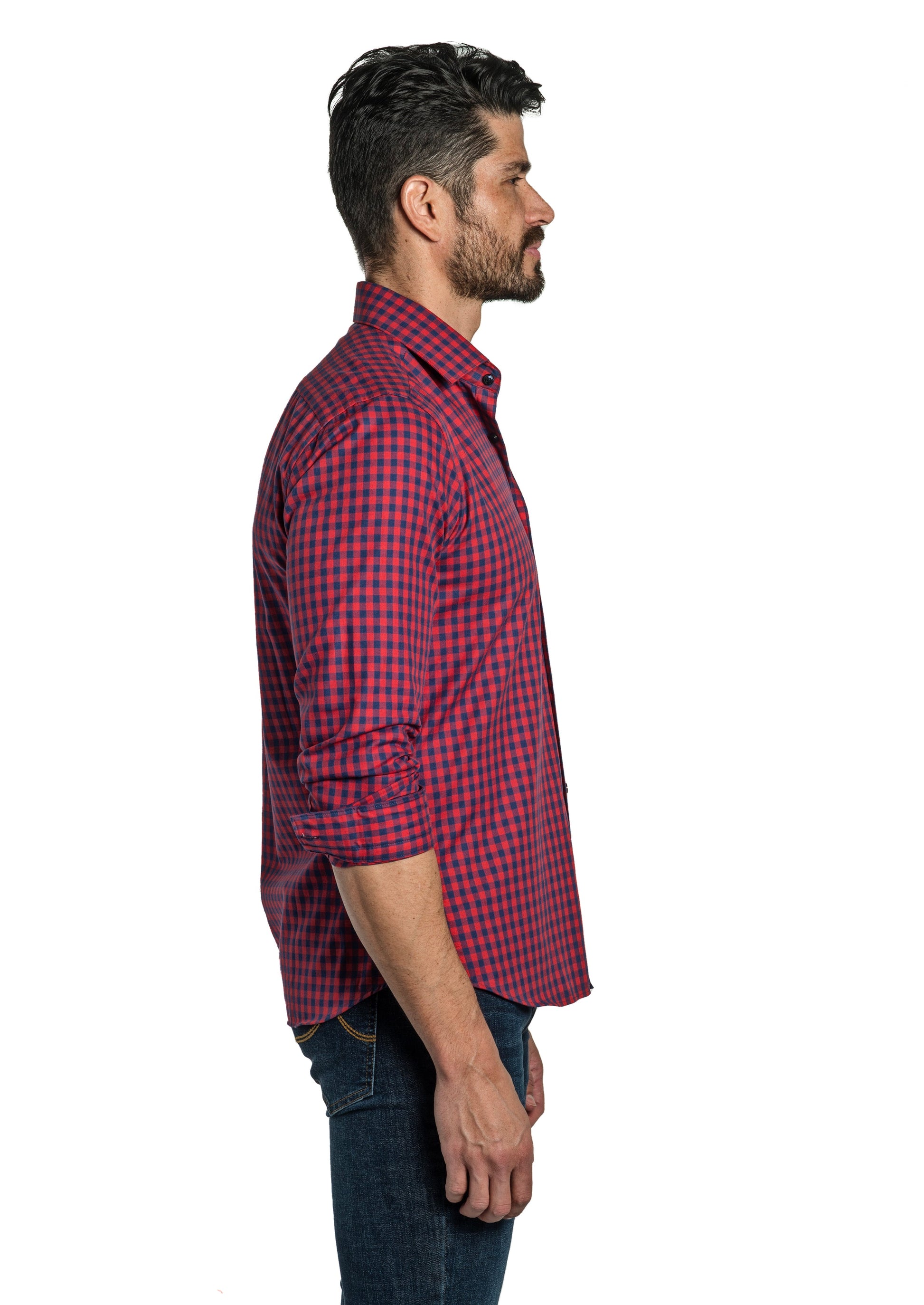 Red Gingham Long Sleeve Shirt T-6756 Side