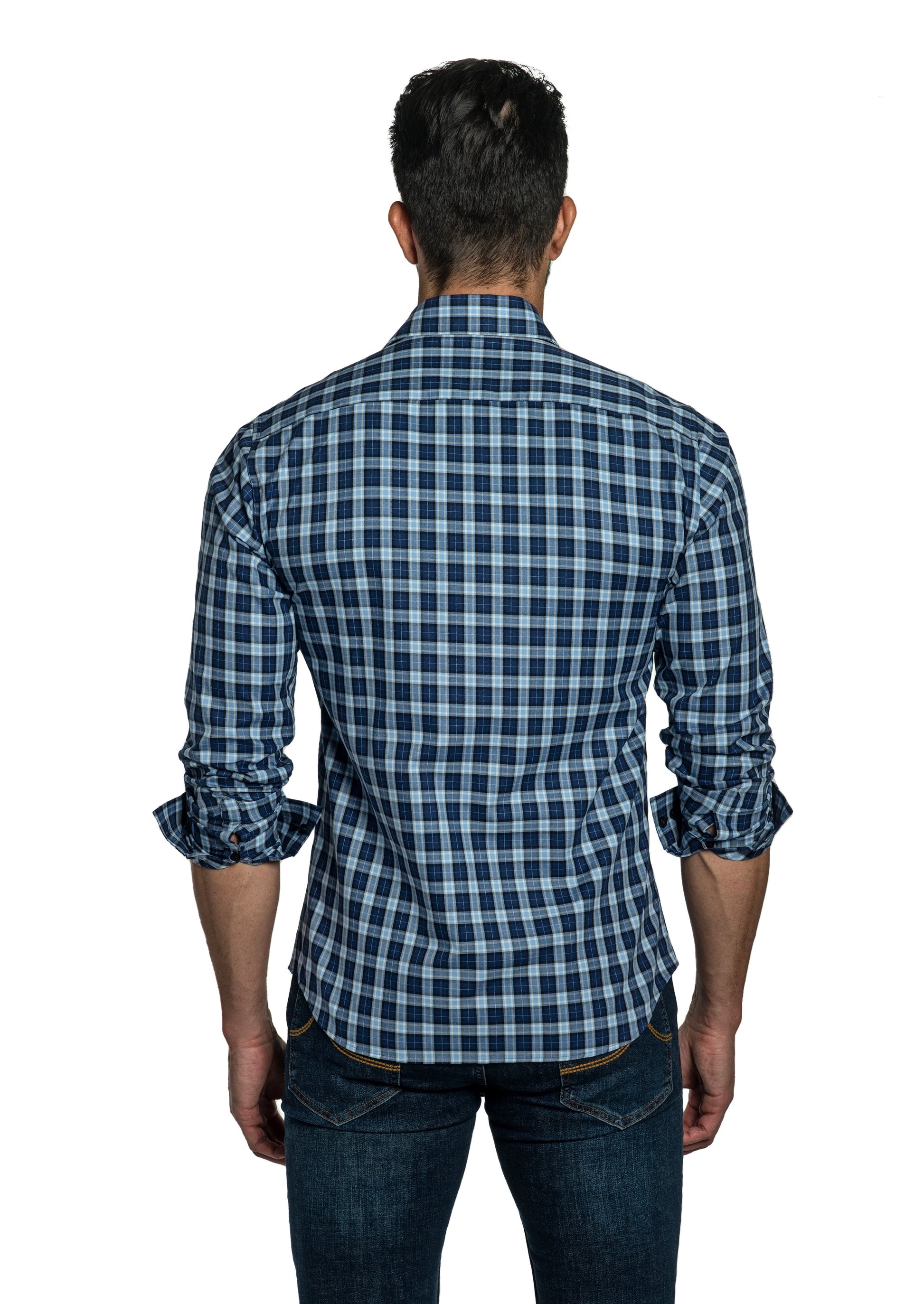Dark Blue Check Long Sleeve Shirt T-6757 Back