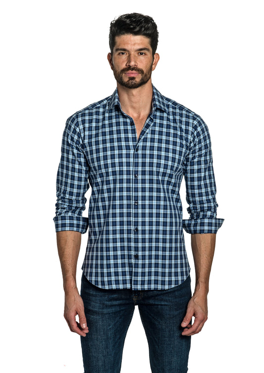Dark Blue Check Long Sleeve Shirt T-6757 Front