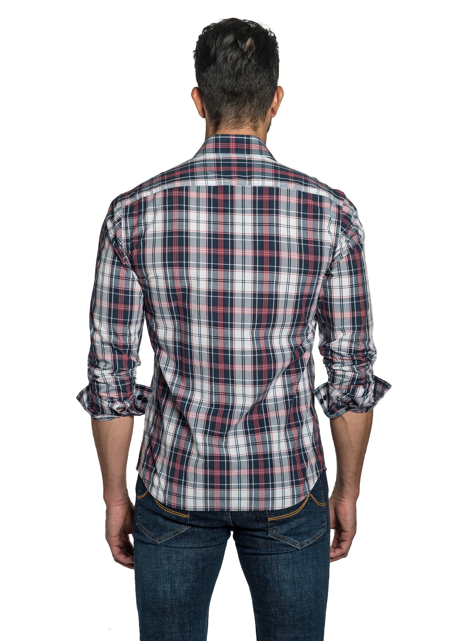 Navy Red Check Long Sleeve Shirt T-6772 Back