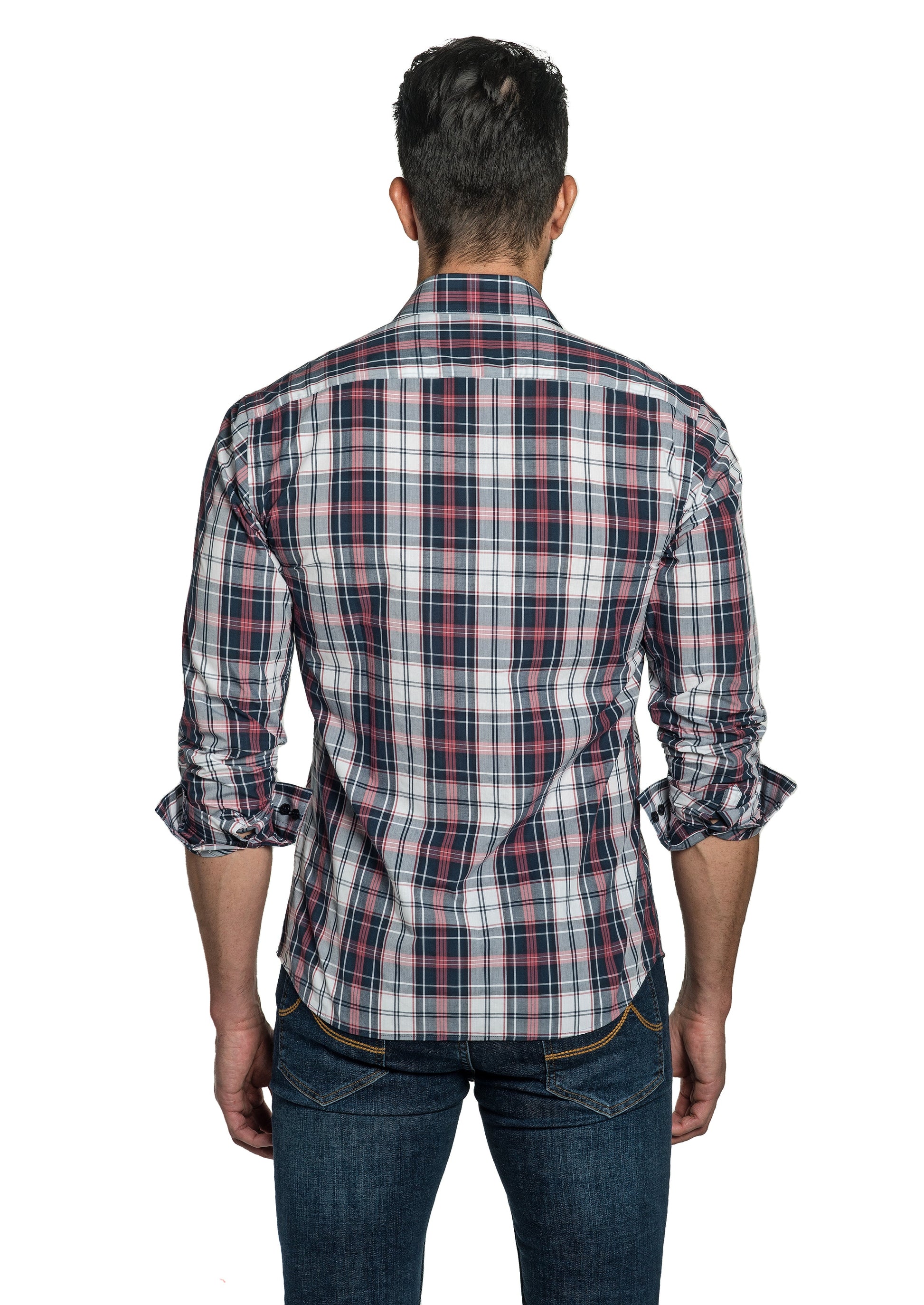 Navy Red Check Long Sleeve Shirt T-6772 Back