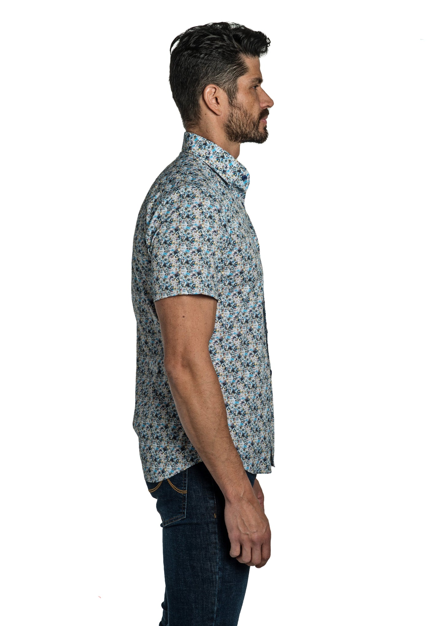 White + Blue Floral Short Sleeve T-6778SS Side