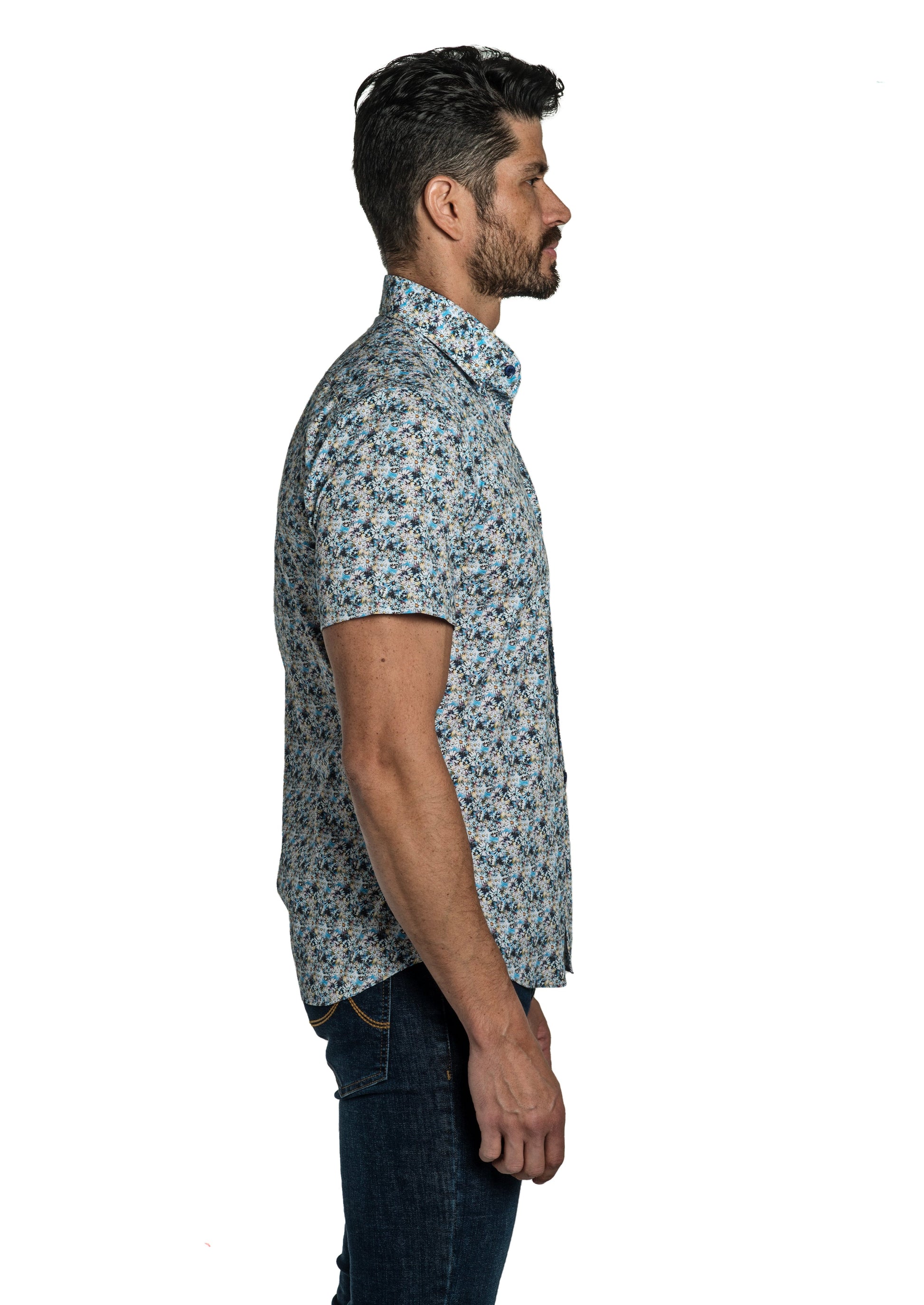 White + Blue Floral Short  Sleeve T-6778SS Side
