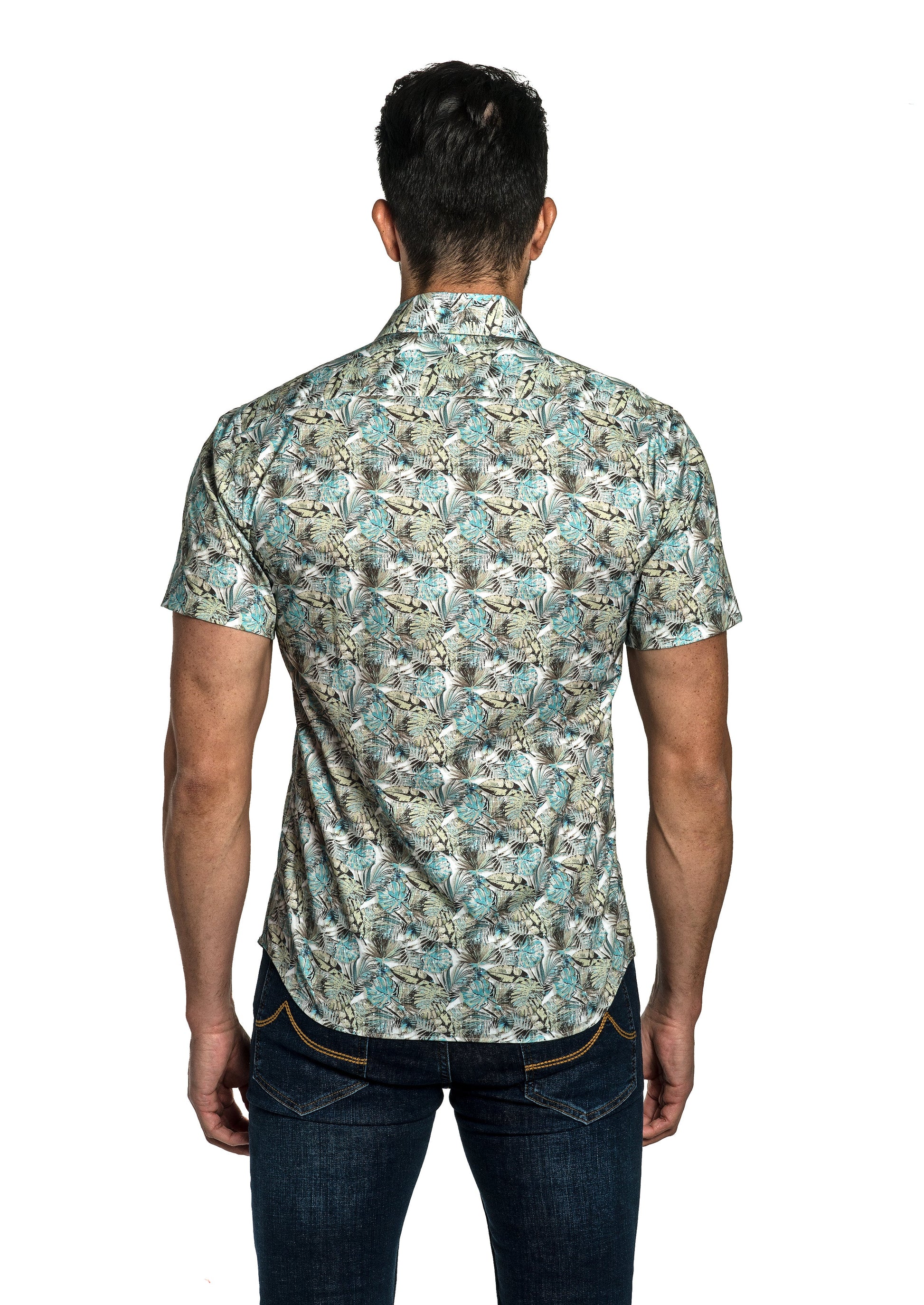 Off White Floral Short Sleeve Shirt T-6780SS Back