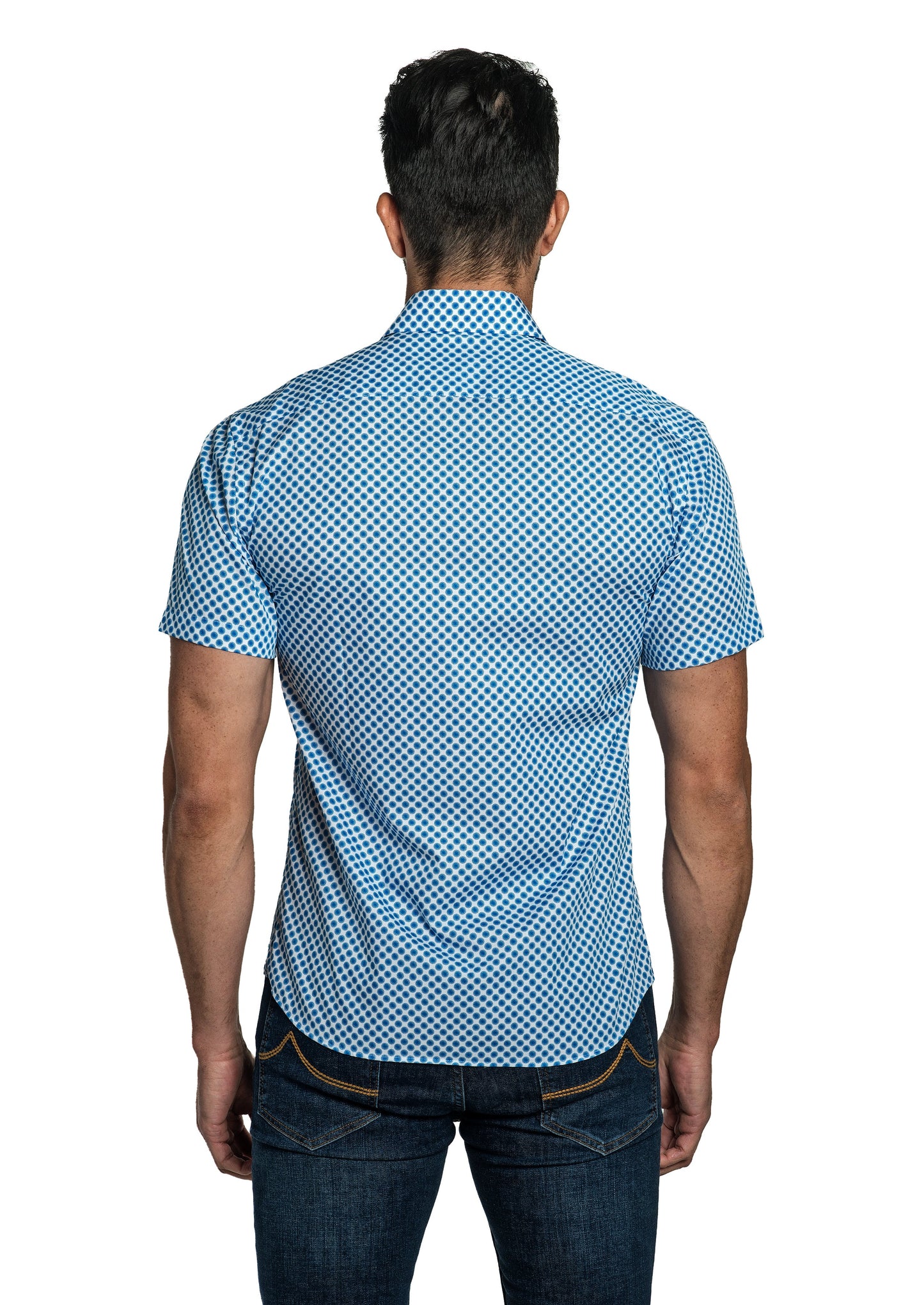 White + Blue Short Sleeve Shirt T-6787SS Back