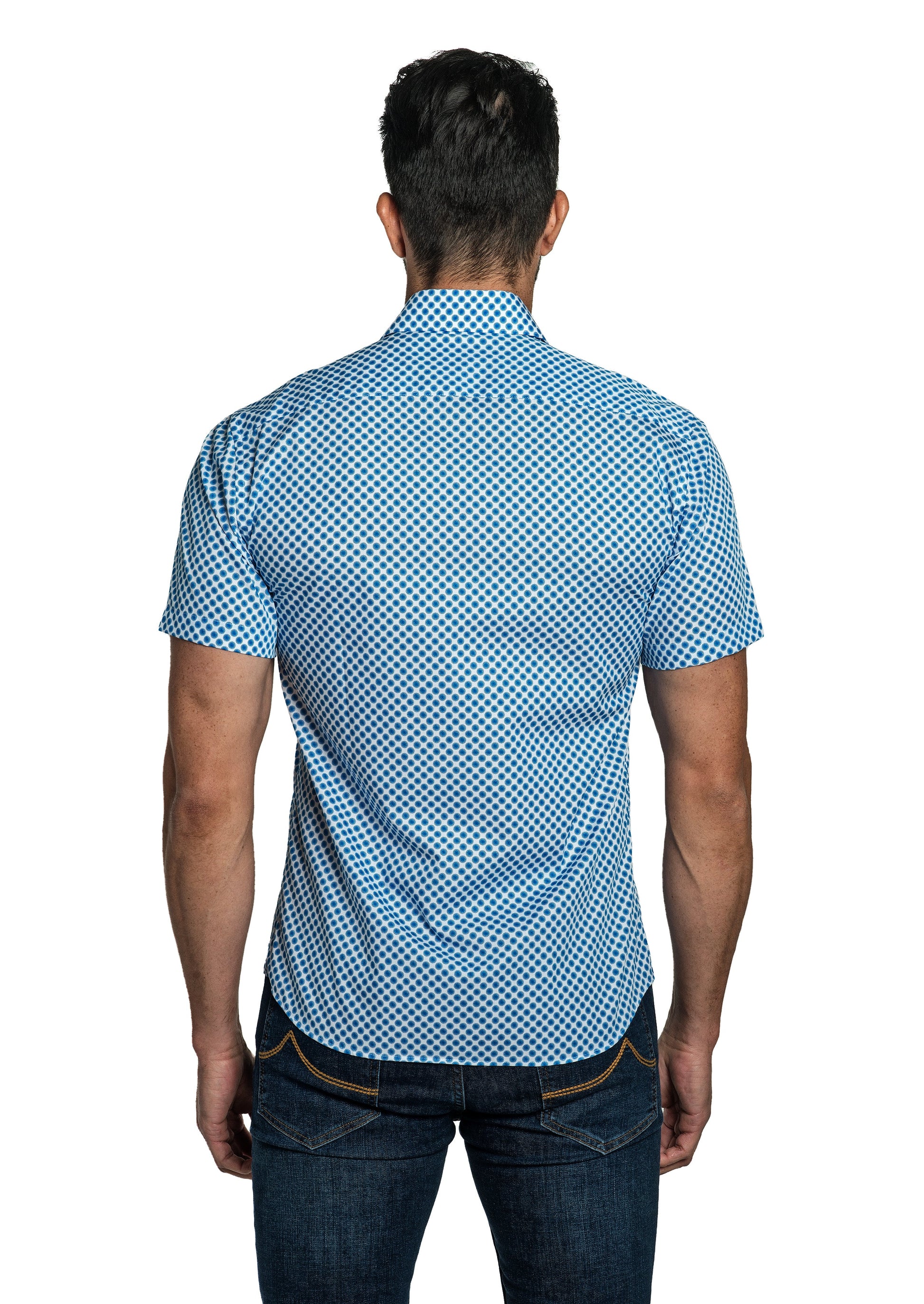 White + Blue Short Sleeve Shirt T-6787SS Back