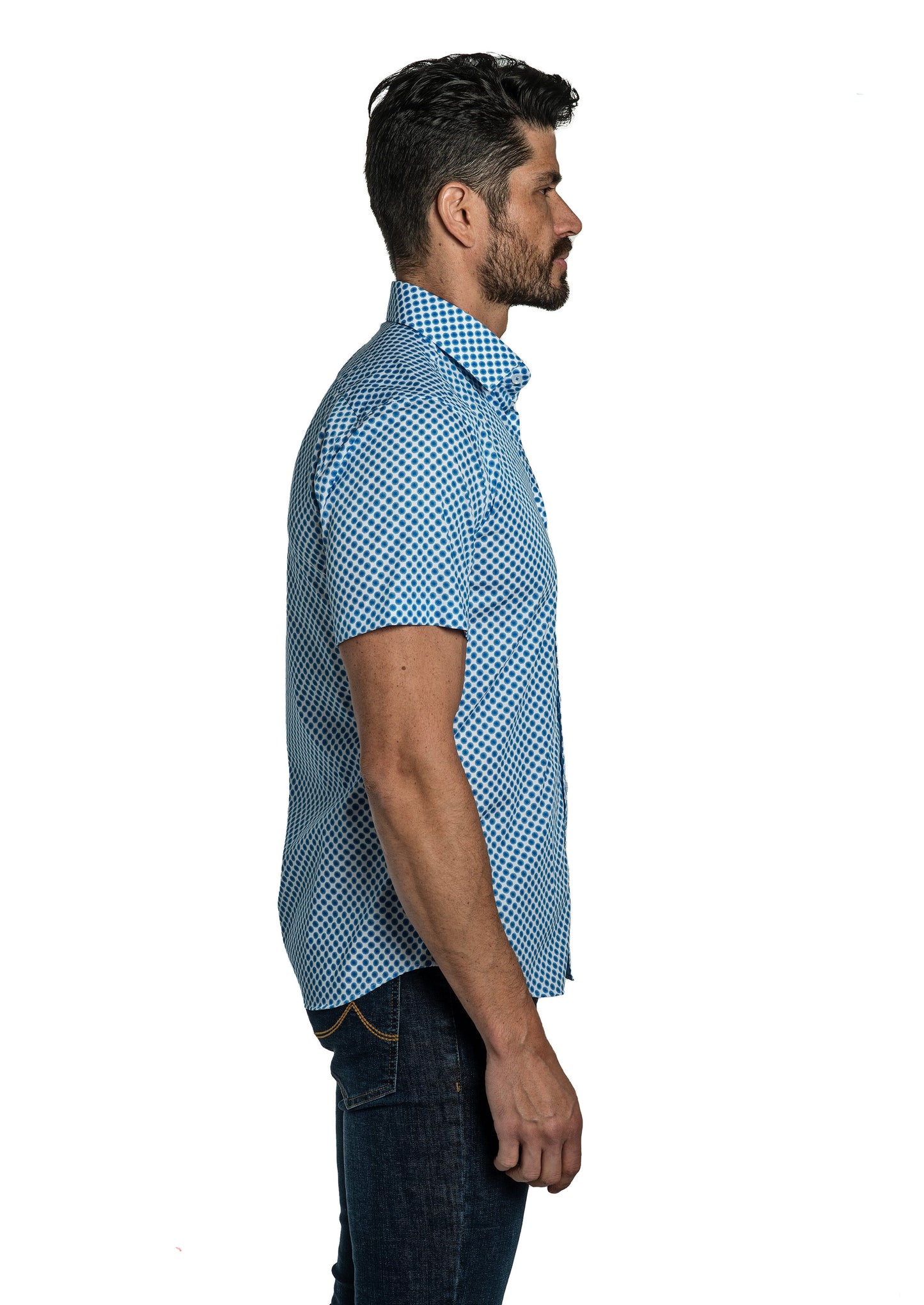 White + Blue Short Sleeve Shirt T-6787SS Side