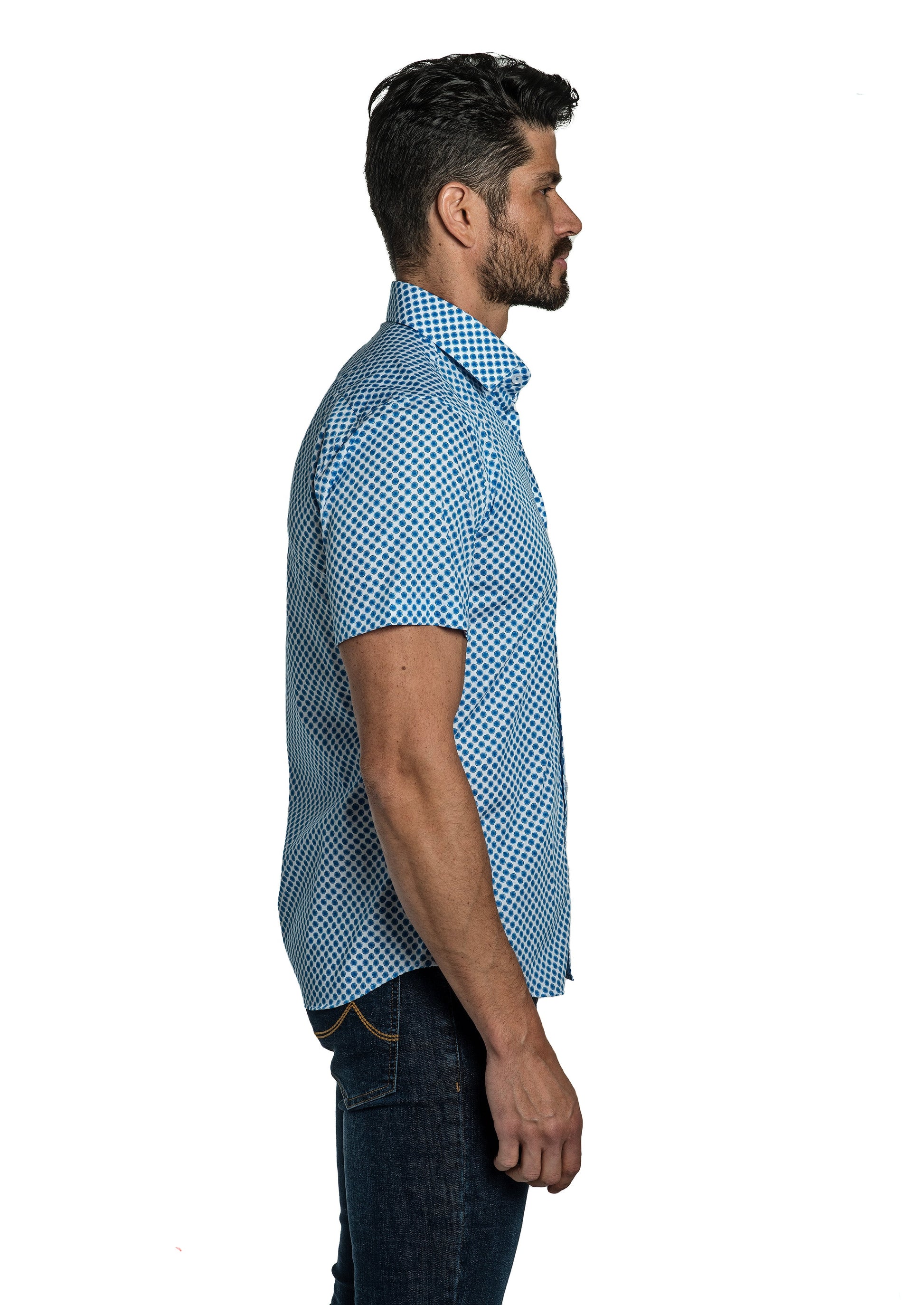 White + Blue Short Sleeve Shirt T-6787SS Side