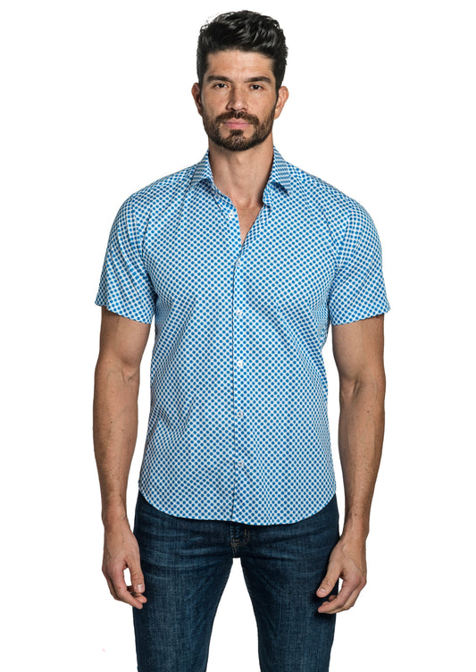 White + Blue Short Sleeve Shirt T-6787SS Front