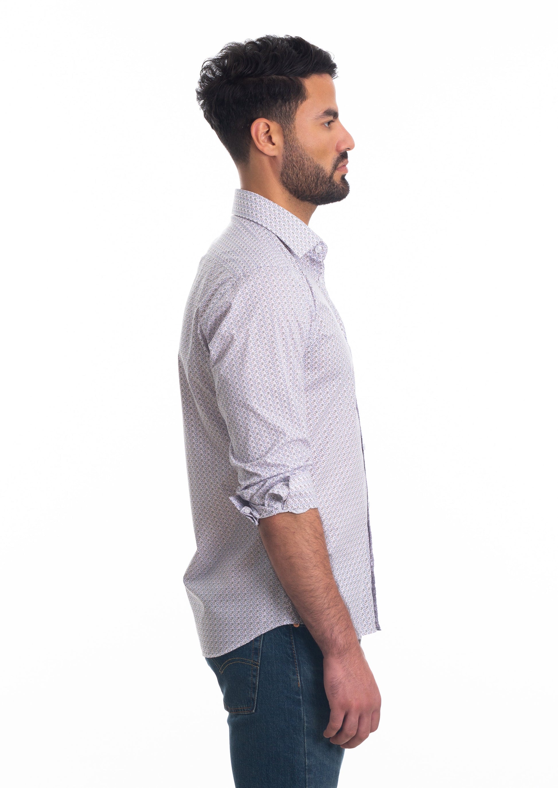 White Print Long Sleeve Shirt T-6800 Side