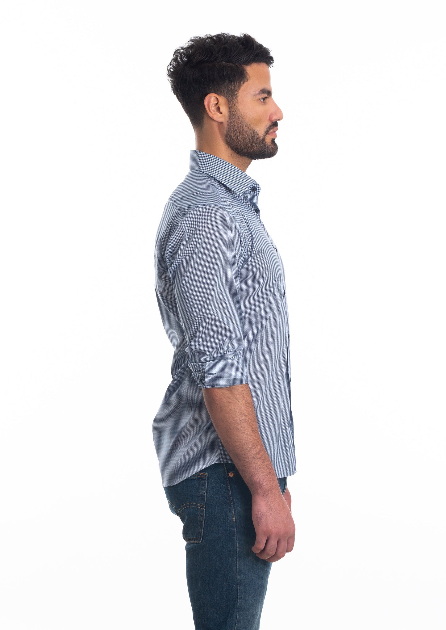 Navy Print Long Sleeve Shirt T-6802 Side