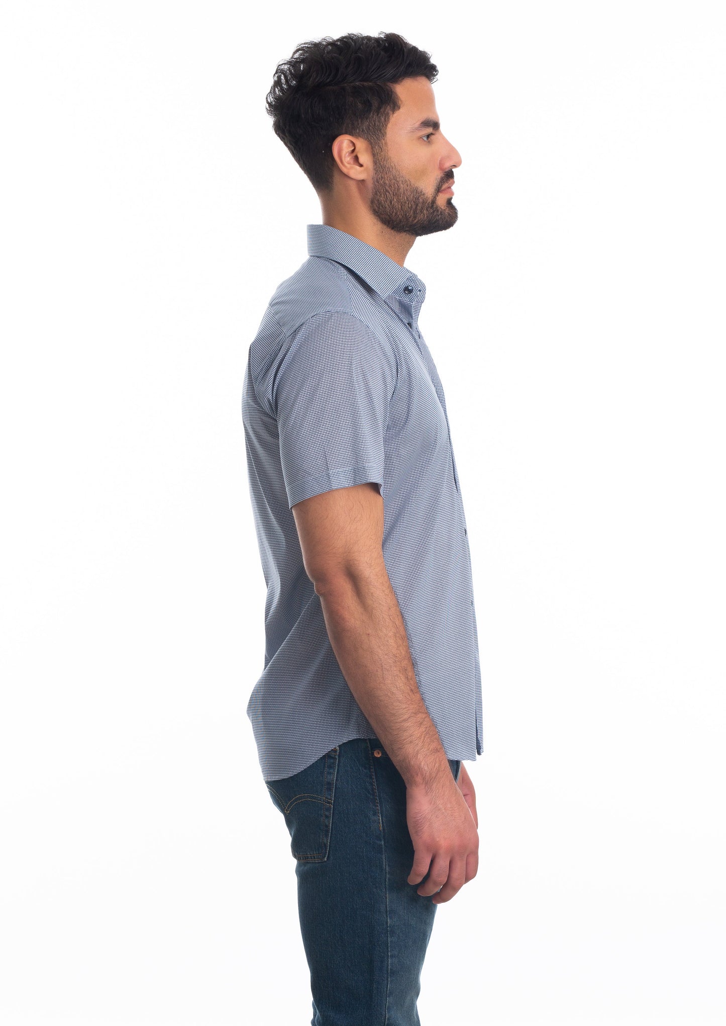 Navy Print Short Sleeve Shirt T-6802SS Side