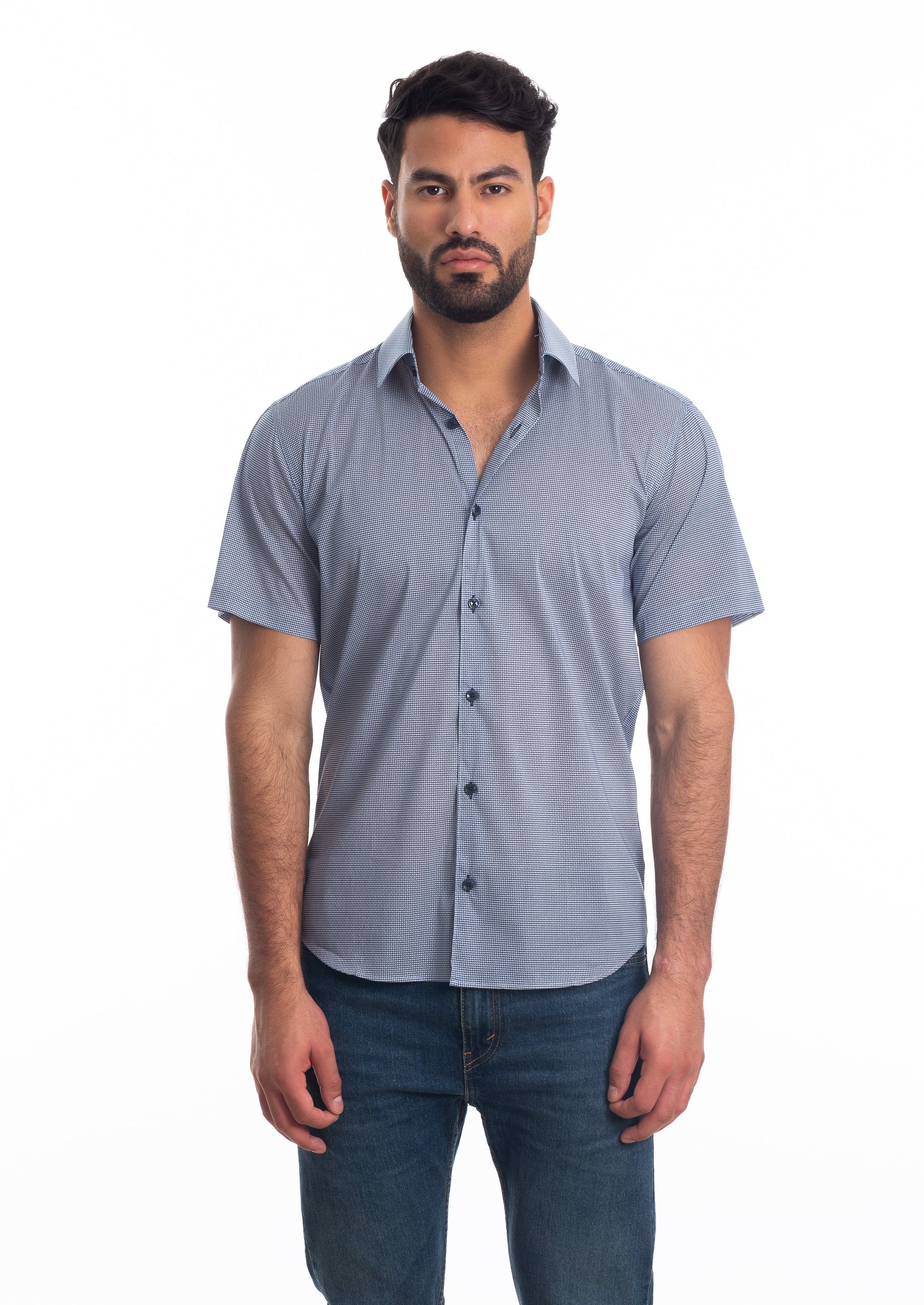 Navy Print Short Sleeve Shirt T-6802SS Front