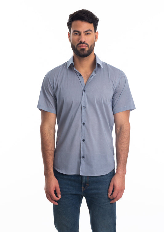 Navy Print Short Sleeve Shirt T-6802SS Front