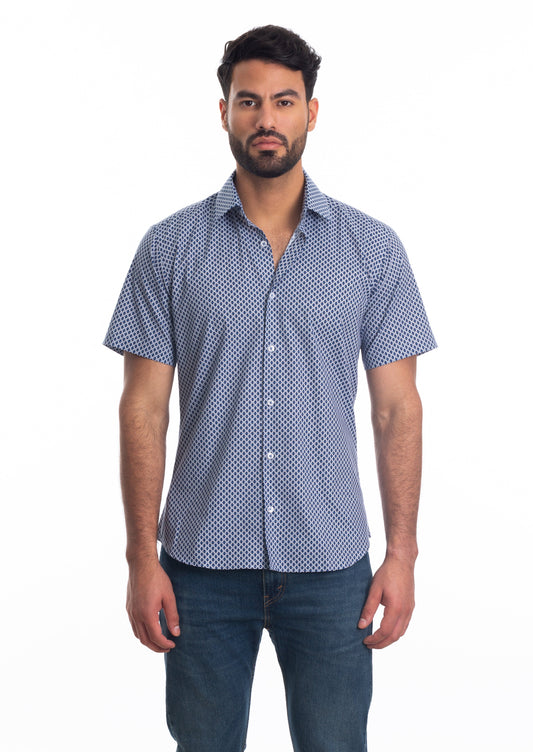 White + Blue Short Sleeve Shirt T-6803SS Front