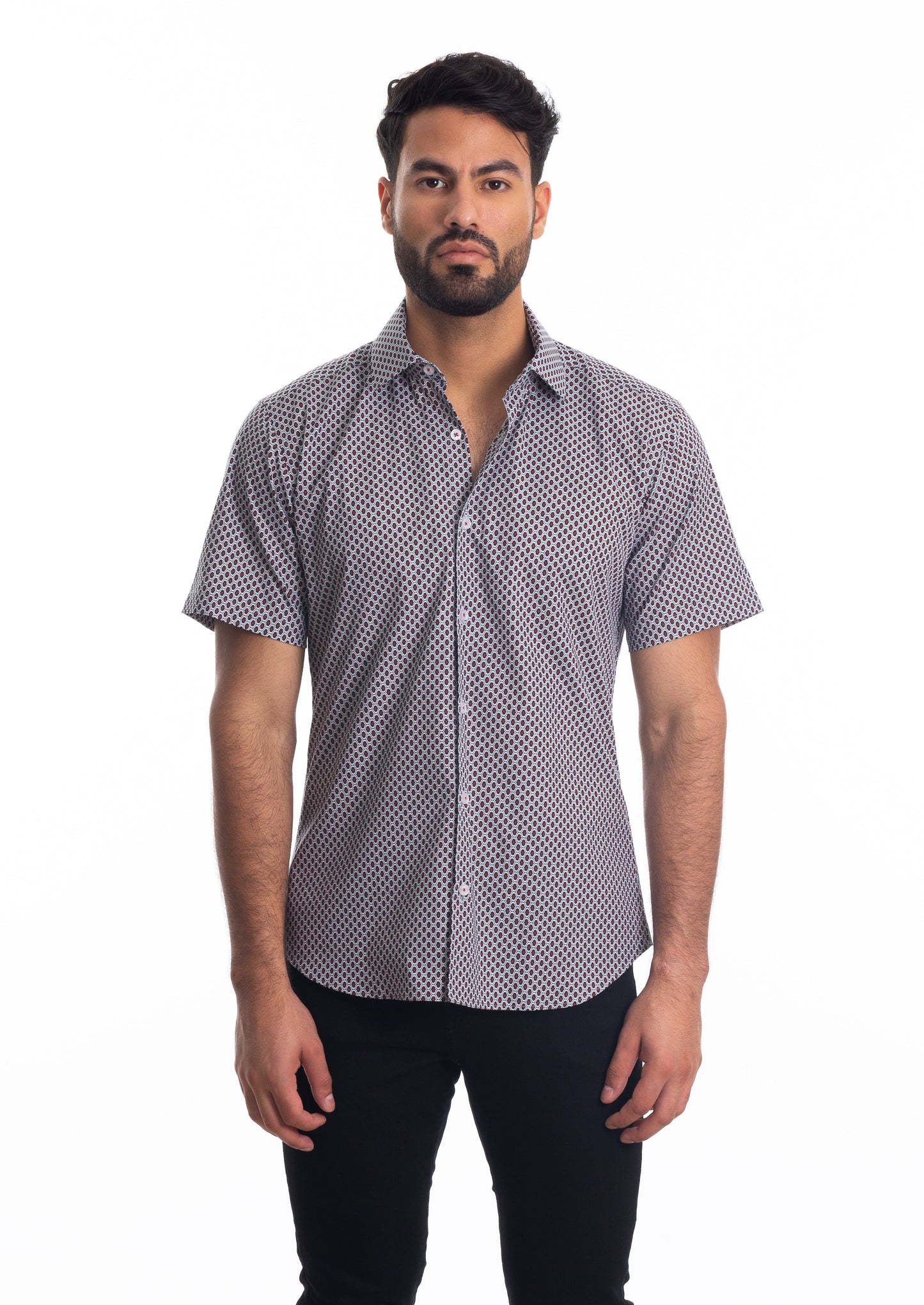 White + Red Short Sleeve Shirt T-6804SS Front