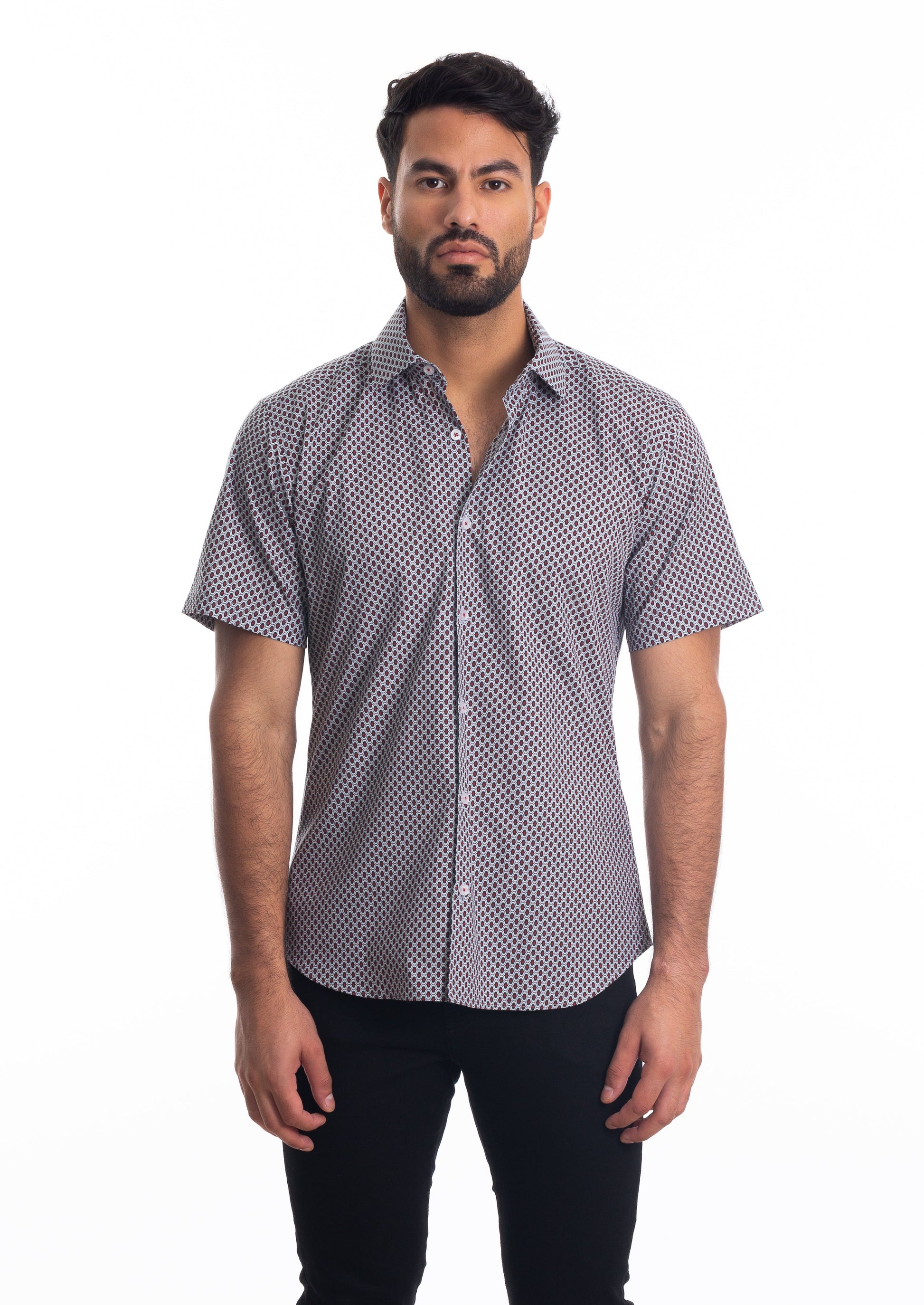 White + Red Short Sleeve Shirt T-6804SS Front