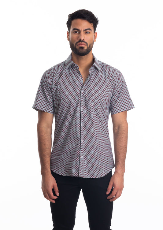 White + Red Short Sleeve Shirt T-6804SS Front