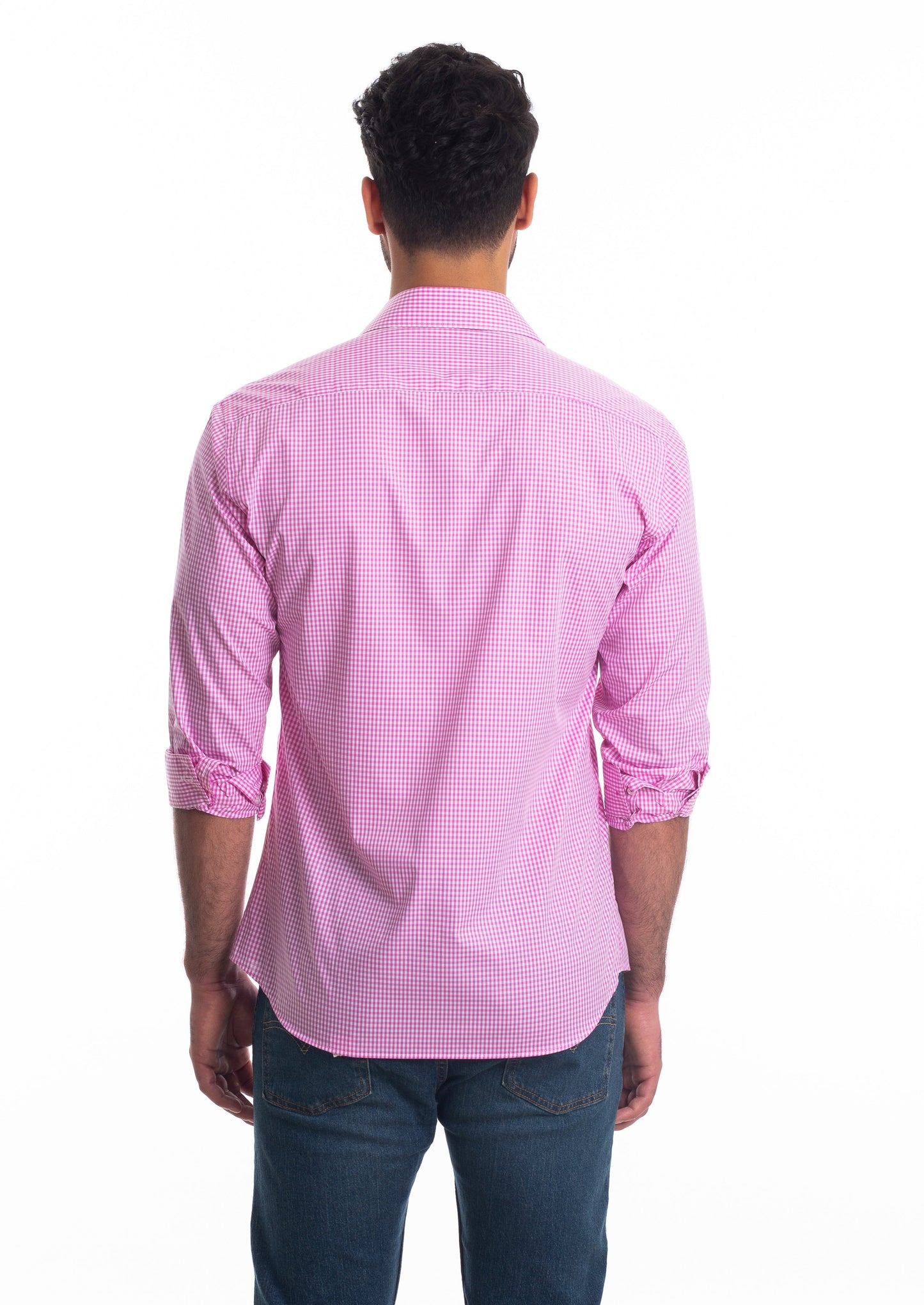 Pink Gingham Long Sleeve Shirt T-6807 Back