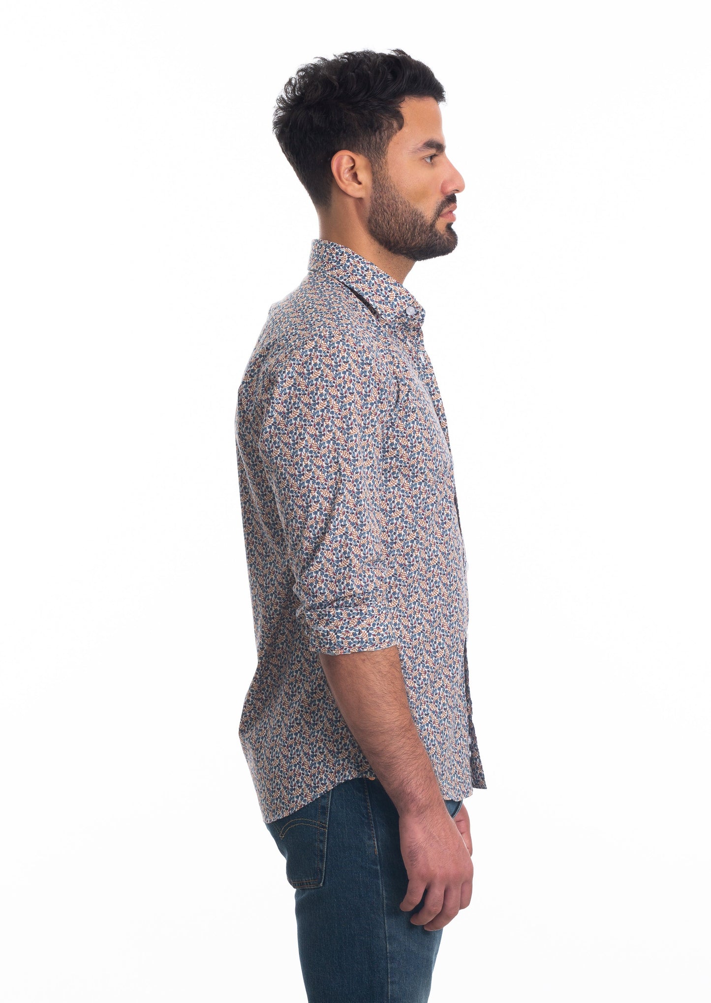 White Floral Long Sleeve Shirt T-6809 Side