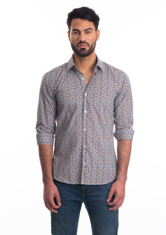 White Floral Long Sleeve Shirt T-6809 Front