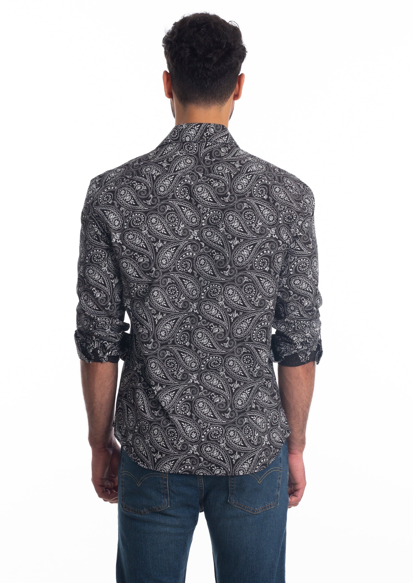 Black Paisley Long Sleeve Shirt T-6810 Back