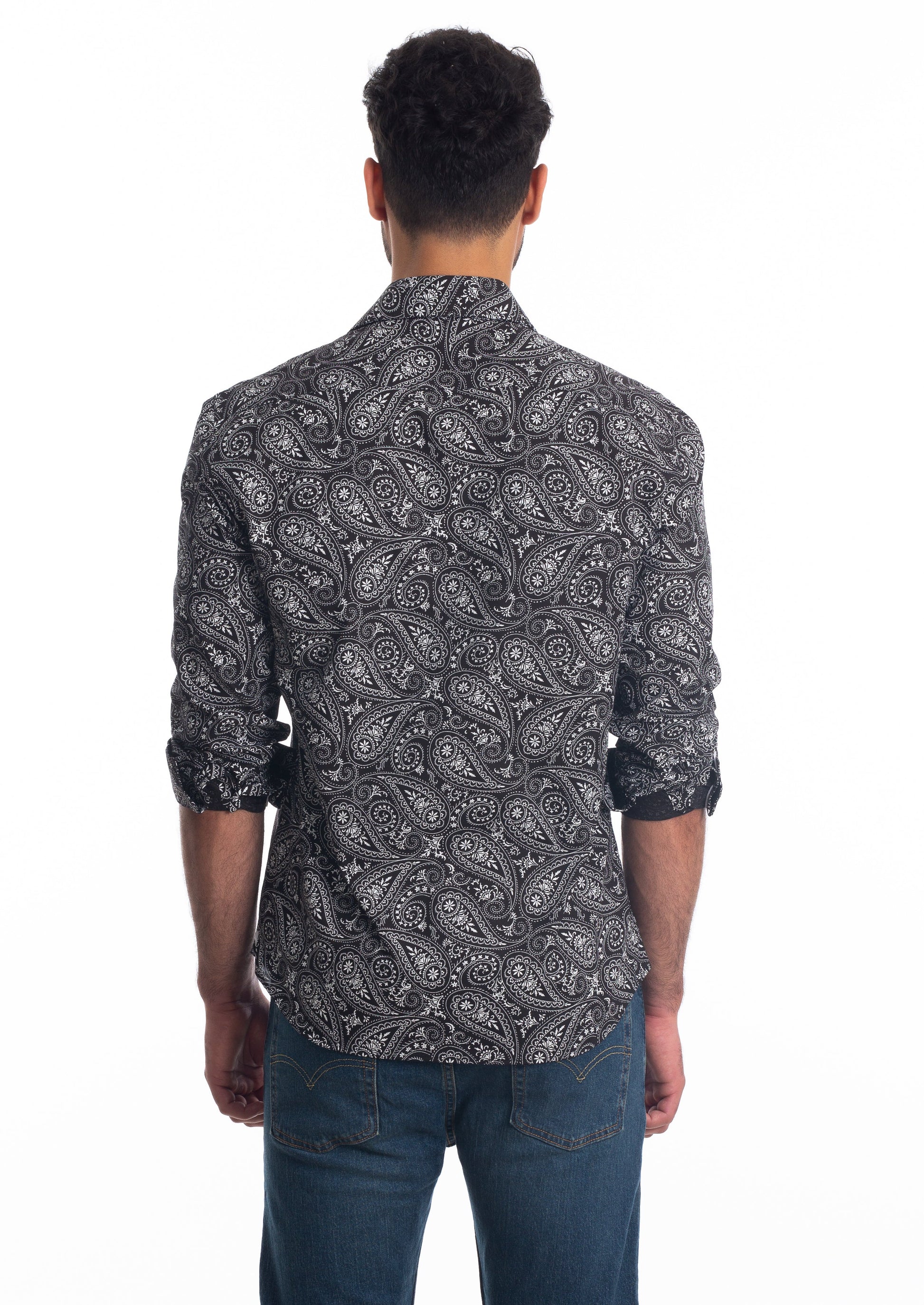 Black Paisley Long Sleeve Shirt T-6810 Back
