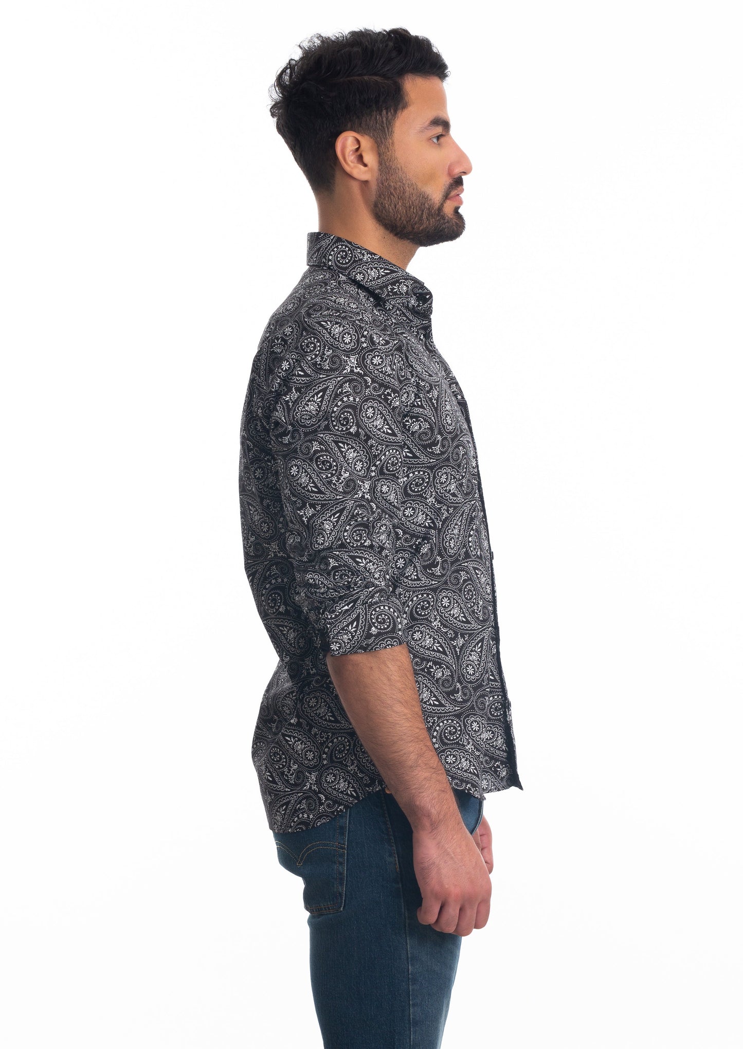 Black Paisley Long Sleeve Shirt T-6810 Side