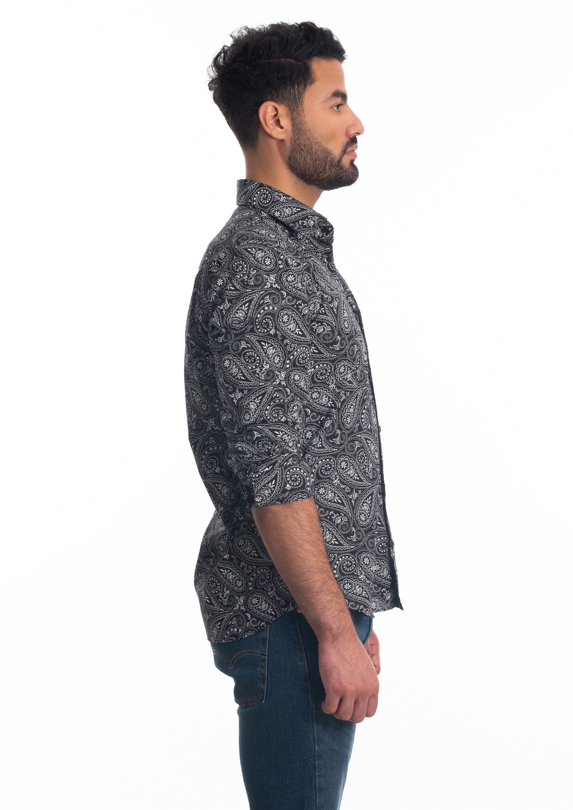 Black Paisley Long Sleeve Shirt T-6810 Side