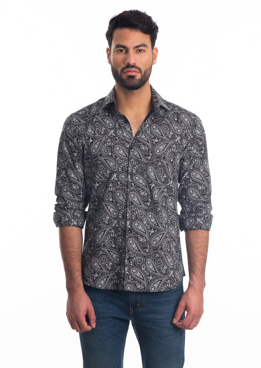 Black Paisley Long Sleeve Shirt T-6810 Front