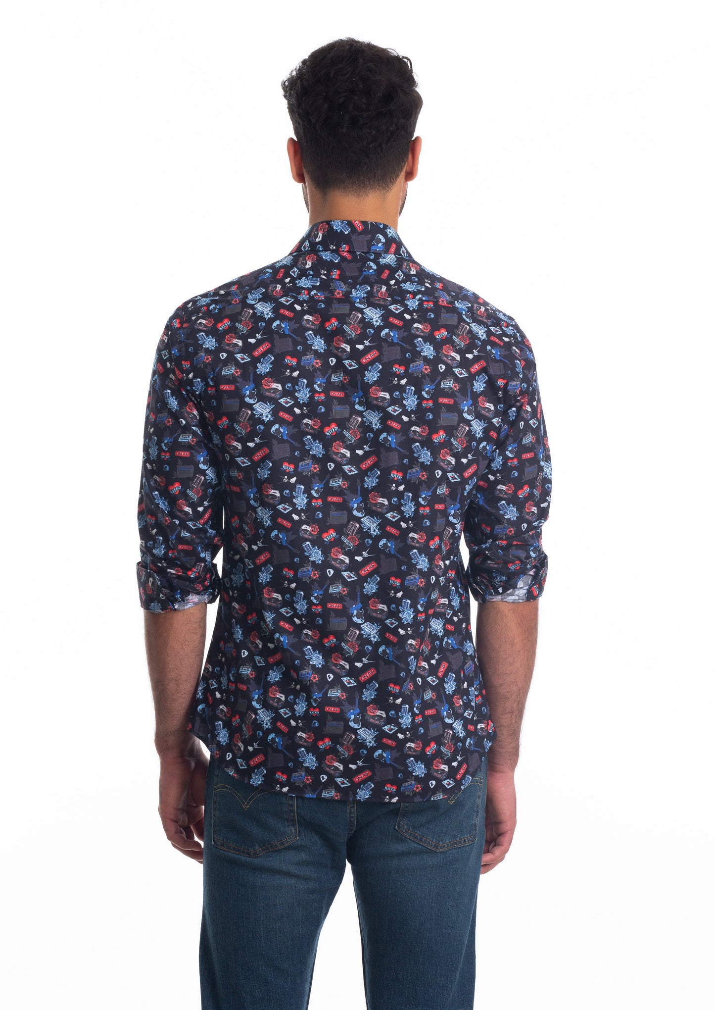 Black Print Long Sleeve Shirt T-6811 Back