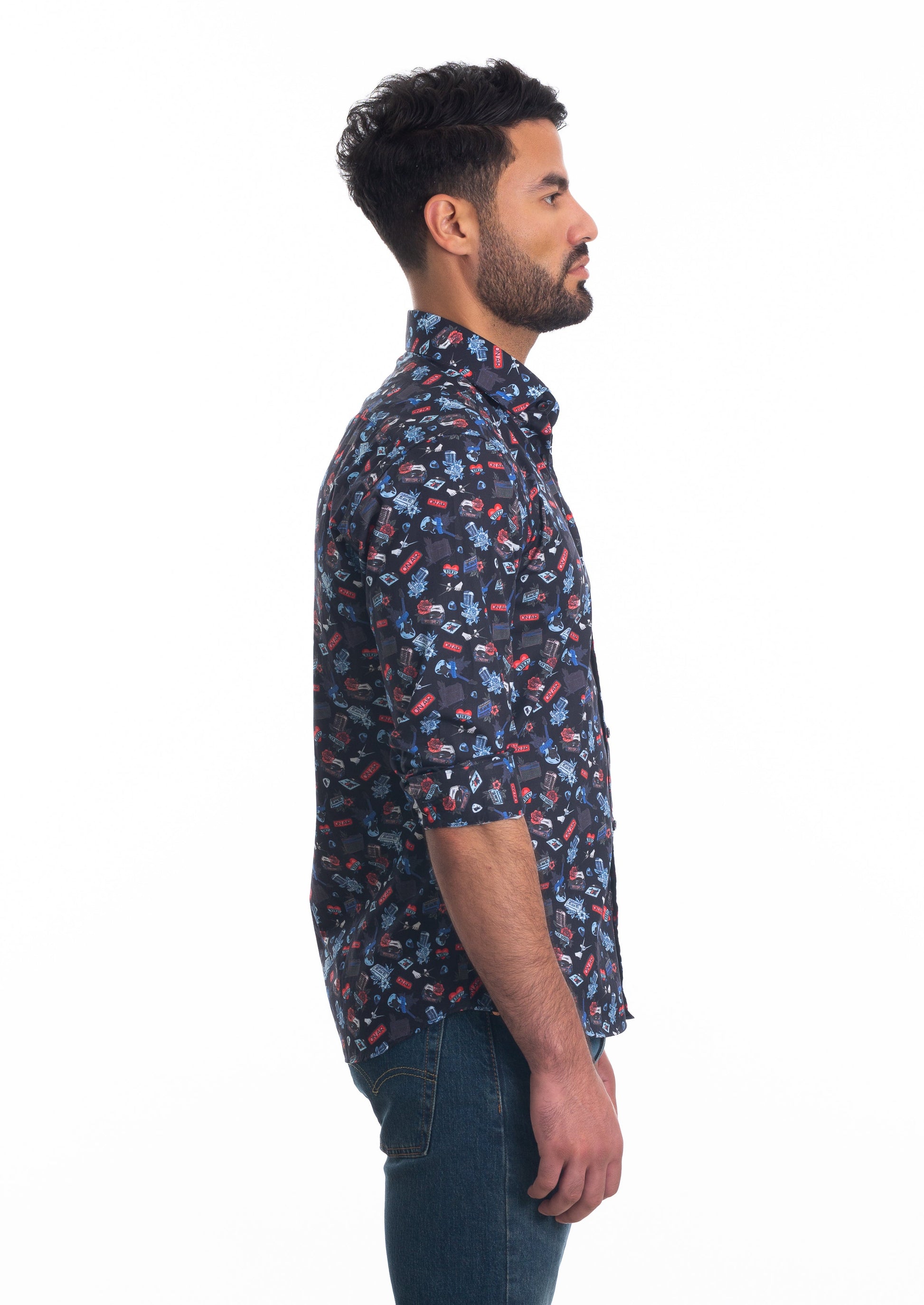 Black Print Long Sleeve Shirt T-6811 Side