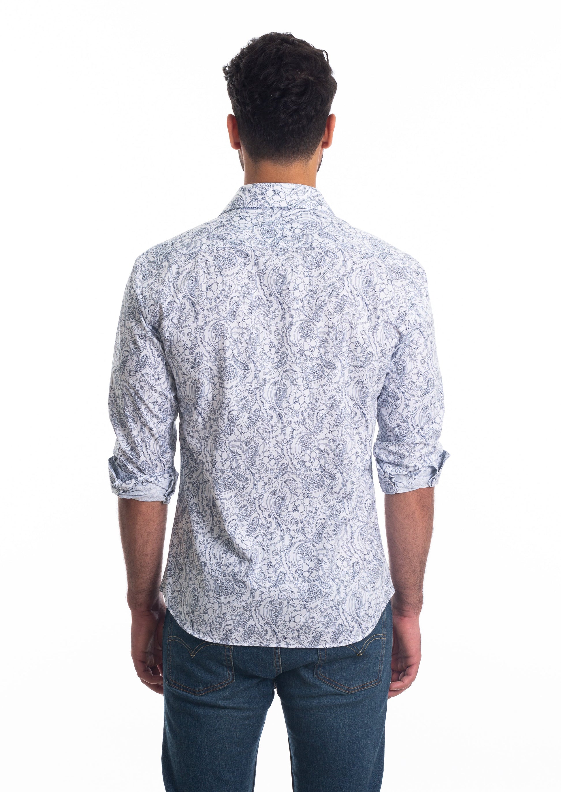 White Paisley Long Sleeve Shirt T-6812 Back