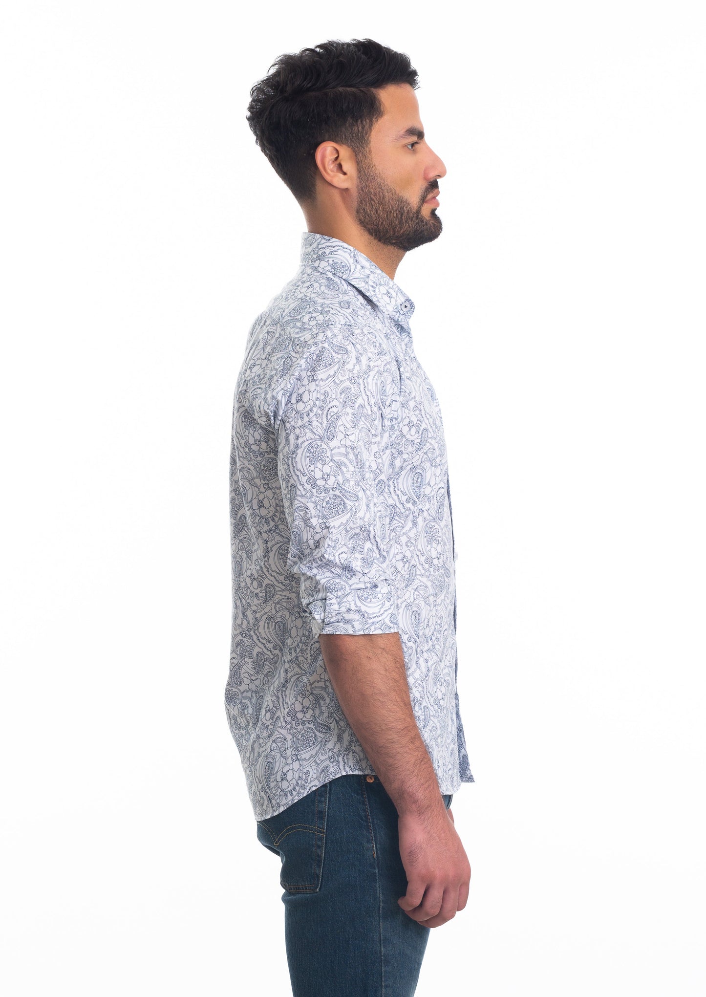 White Paisley Long Sleeve Shirt T-6812 Side