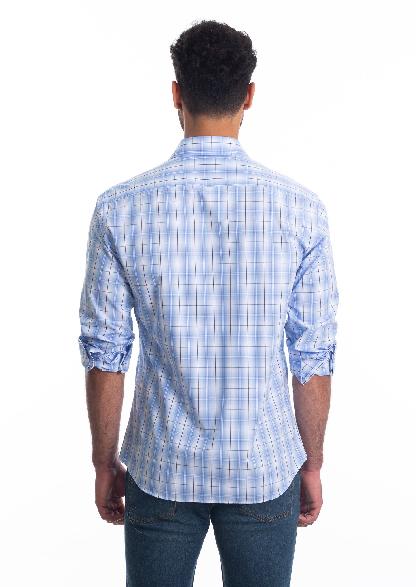 Blue Check Long Sleeve Shirt T-6820 Back